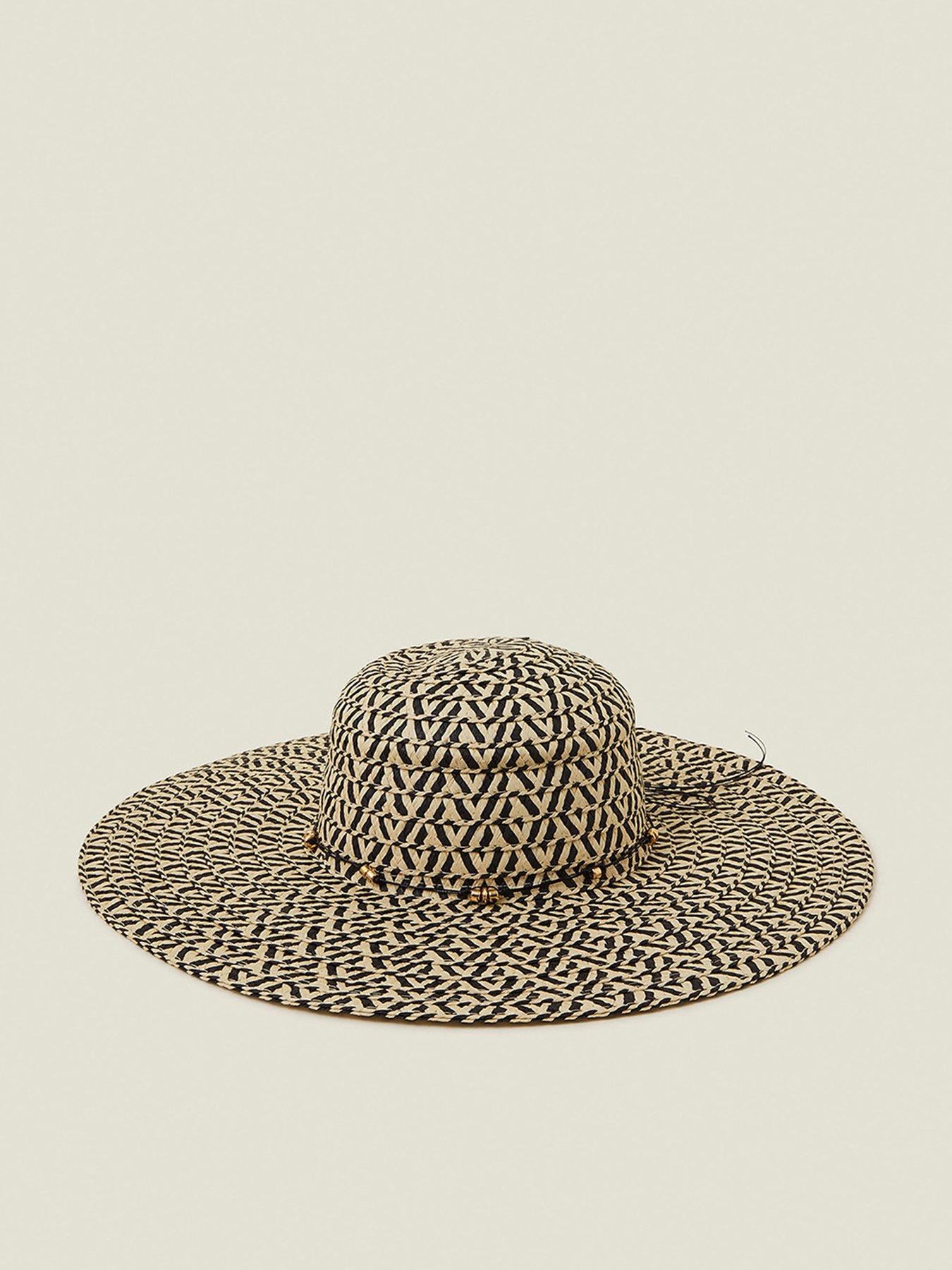 Image of Accessorize Mono Weave Bead Trim Floppy Hat - Multi