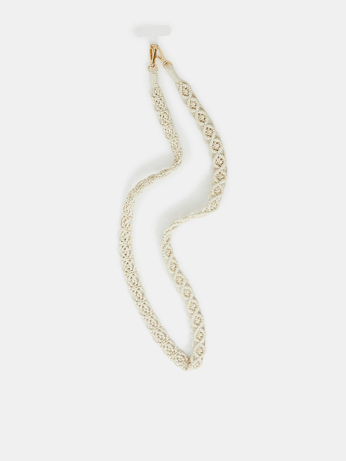 Image 1 of 3 of Accessorize Macrame Phone Strap - Cream