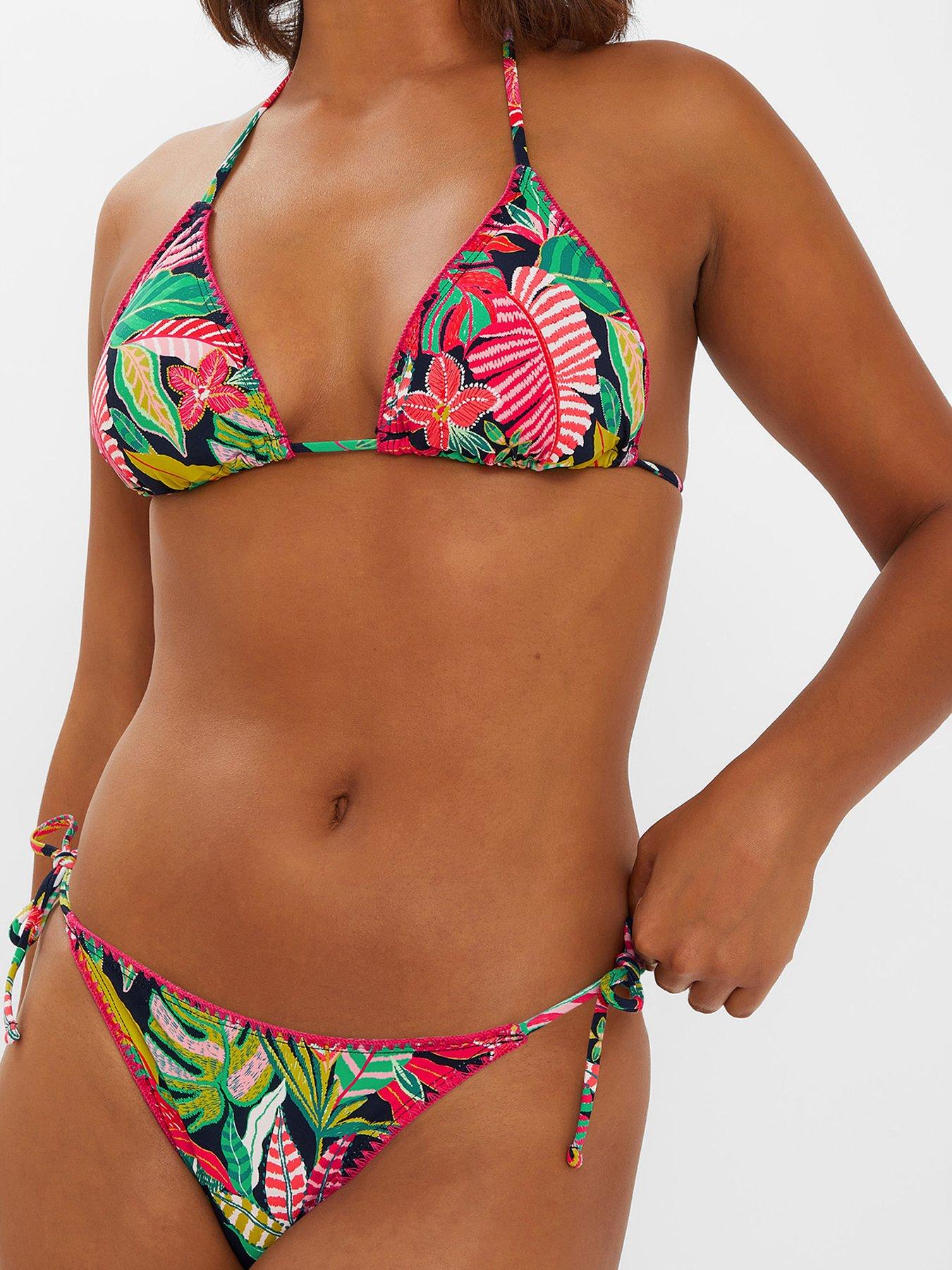 Image 1 of 4 of Accessorize Tropical Tie Side Bikini Bottoms - Black