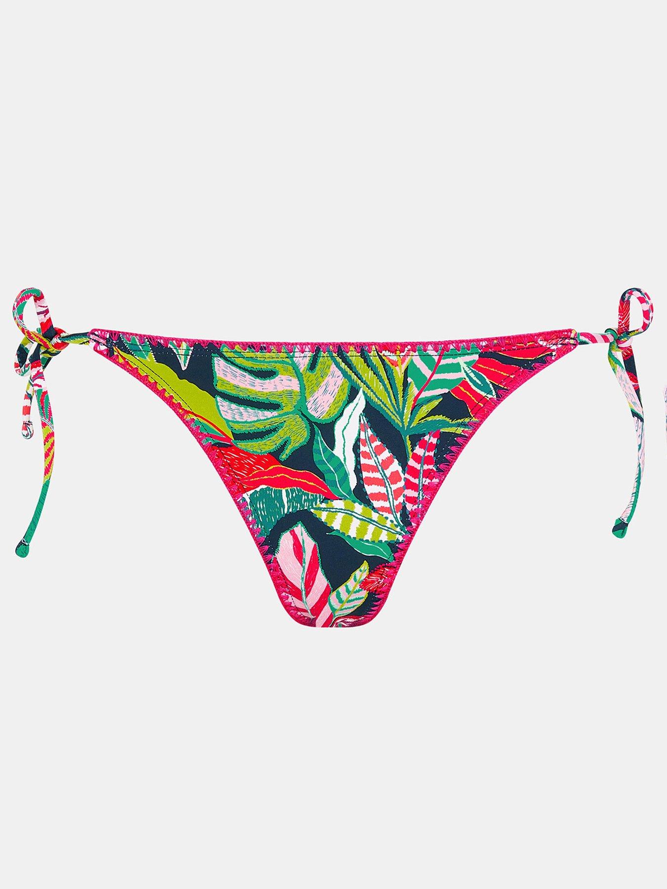Image 3 of 4 of Accessorize Tropical Tie Side Bikini Bottoms - Black