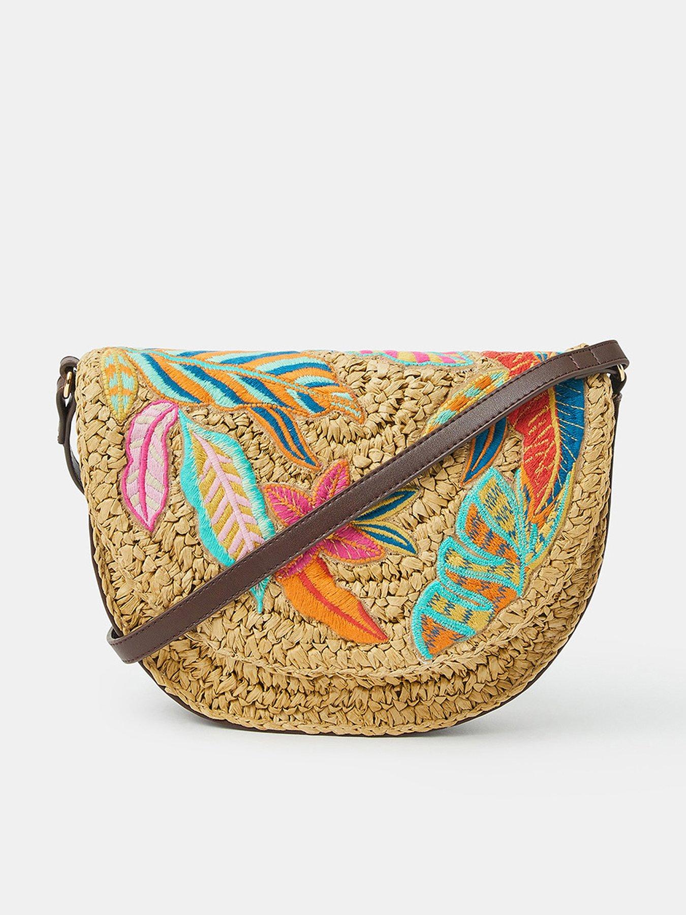 undefined Embroidered Raffia X Body Bag - Brights