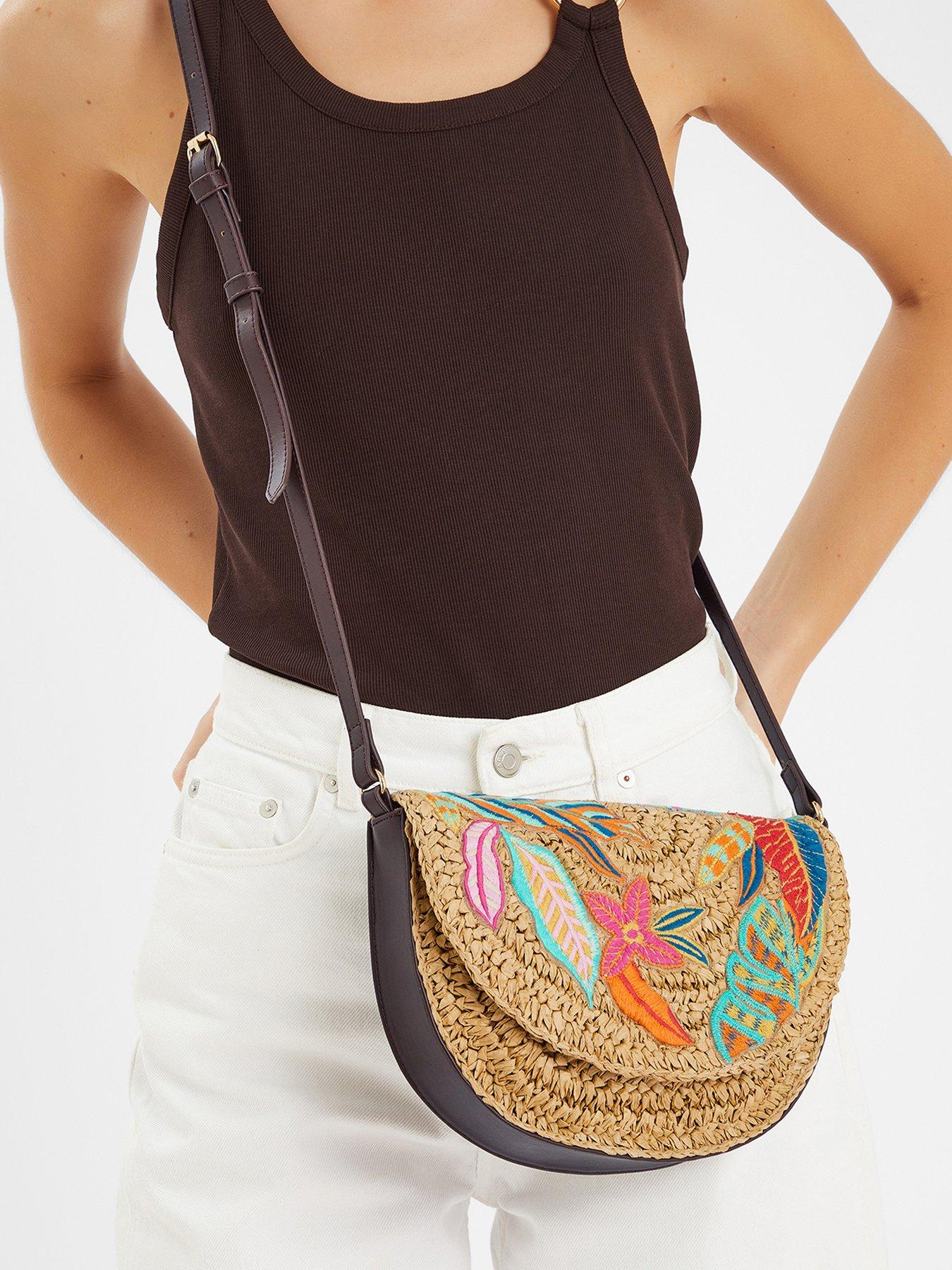 Image 2 of 5 of Accessorize Embroidered Raffia X Body Bag - Brights