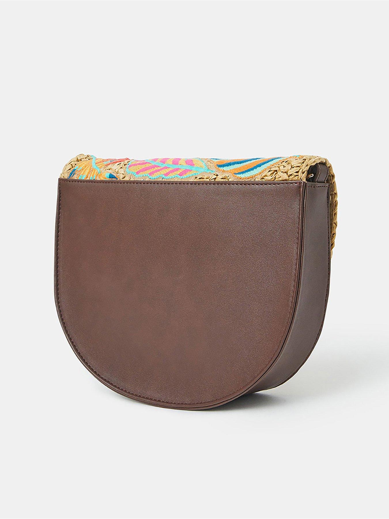 Image 3 of 5 of Accessorize Embroidered Raffia X Body Bag - Brights