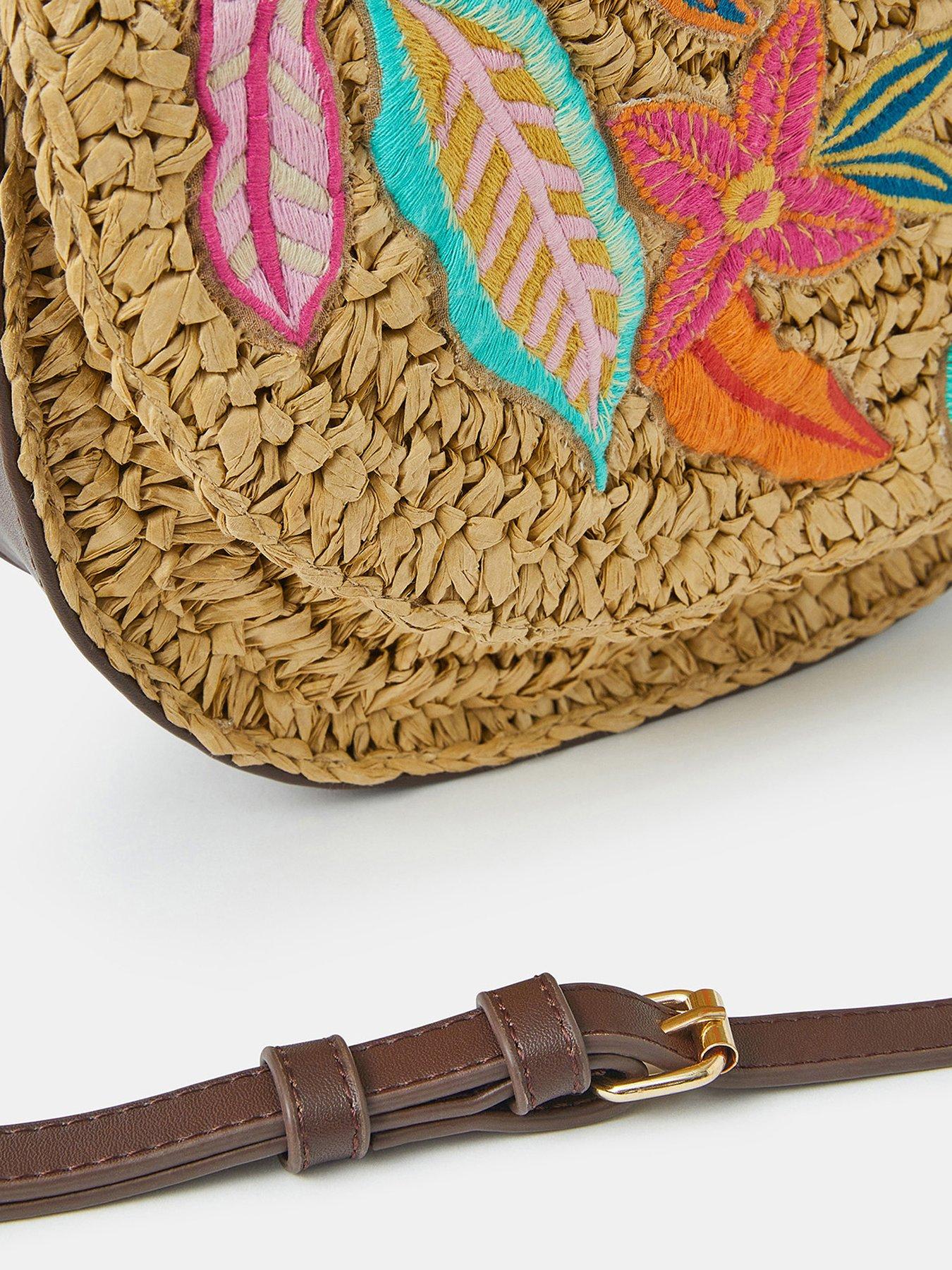 Image 4 of 5 of Accessorize Embroidered Raffia X Body Bag - Brights