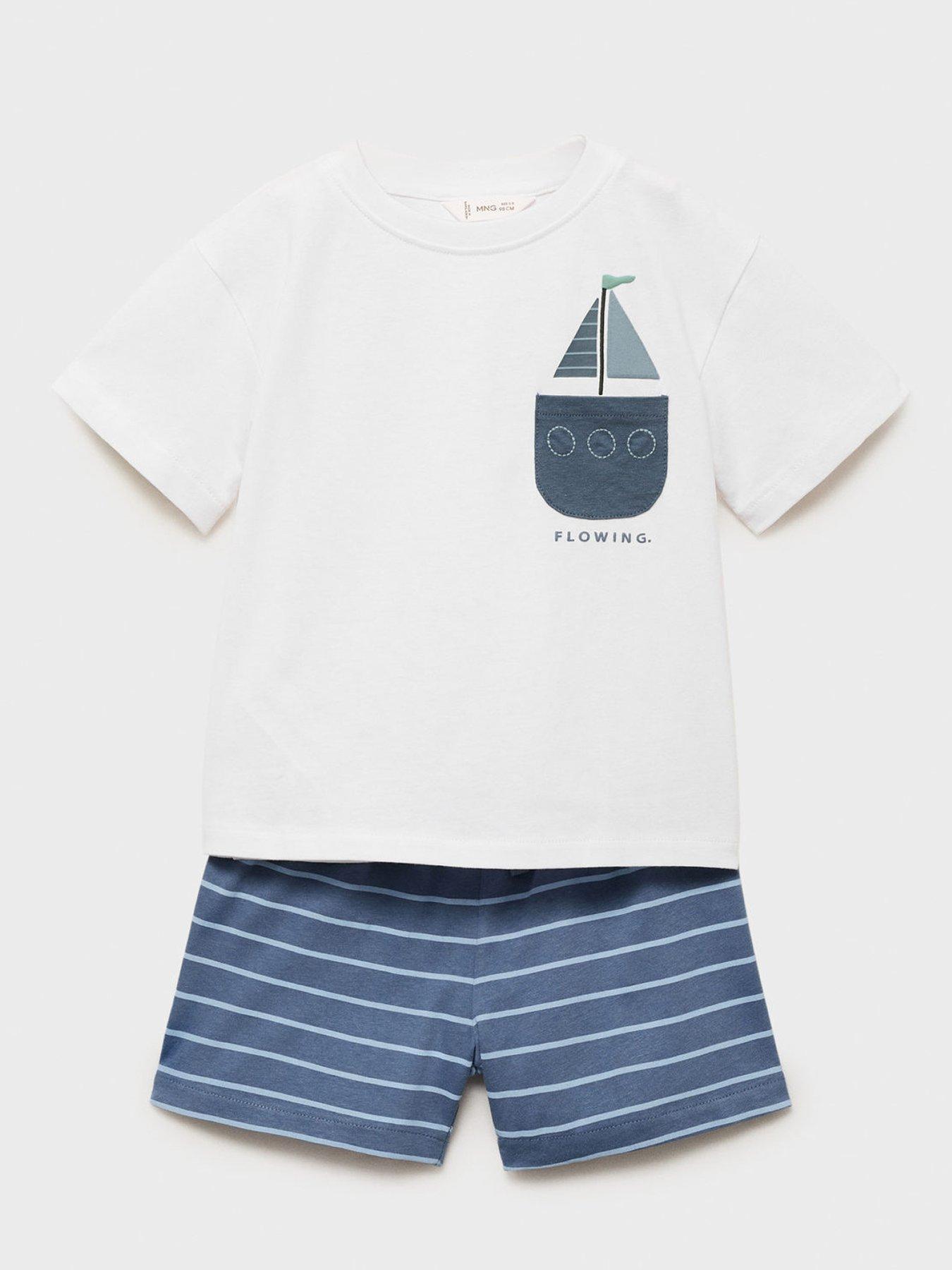 undefined Younger Boys Sail Boat Shorty Pyjamas - Blue