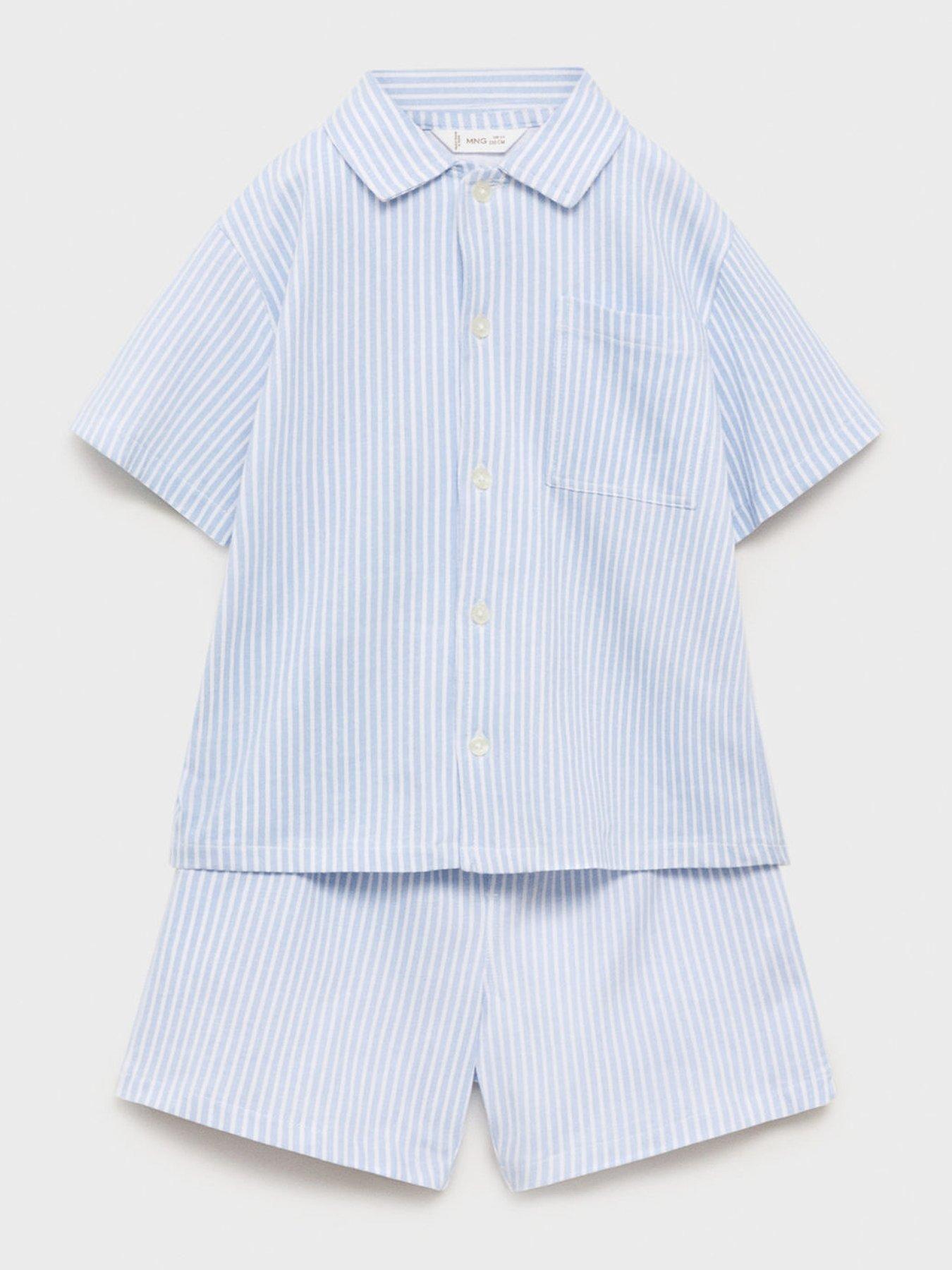 undefined Younger Boys Stripe Button Through Shorty Pyjamas - Blue