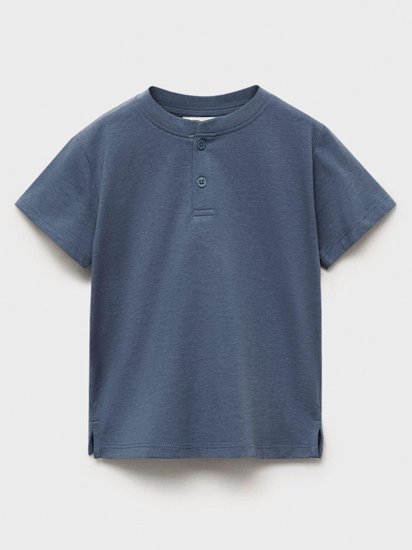 undefined Younger Boys Grandad Collar Short Sleeve Tshirt - Blue