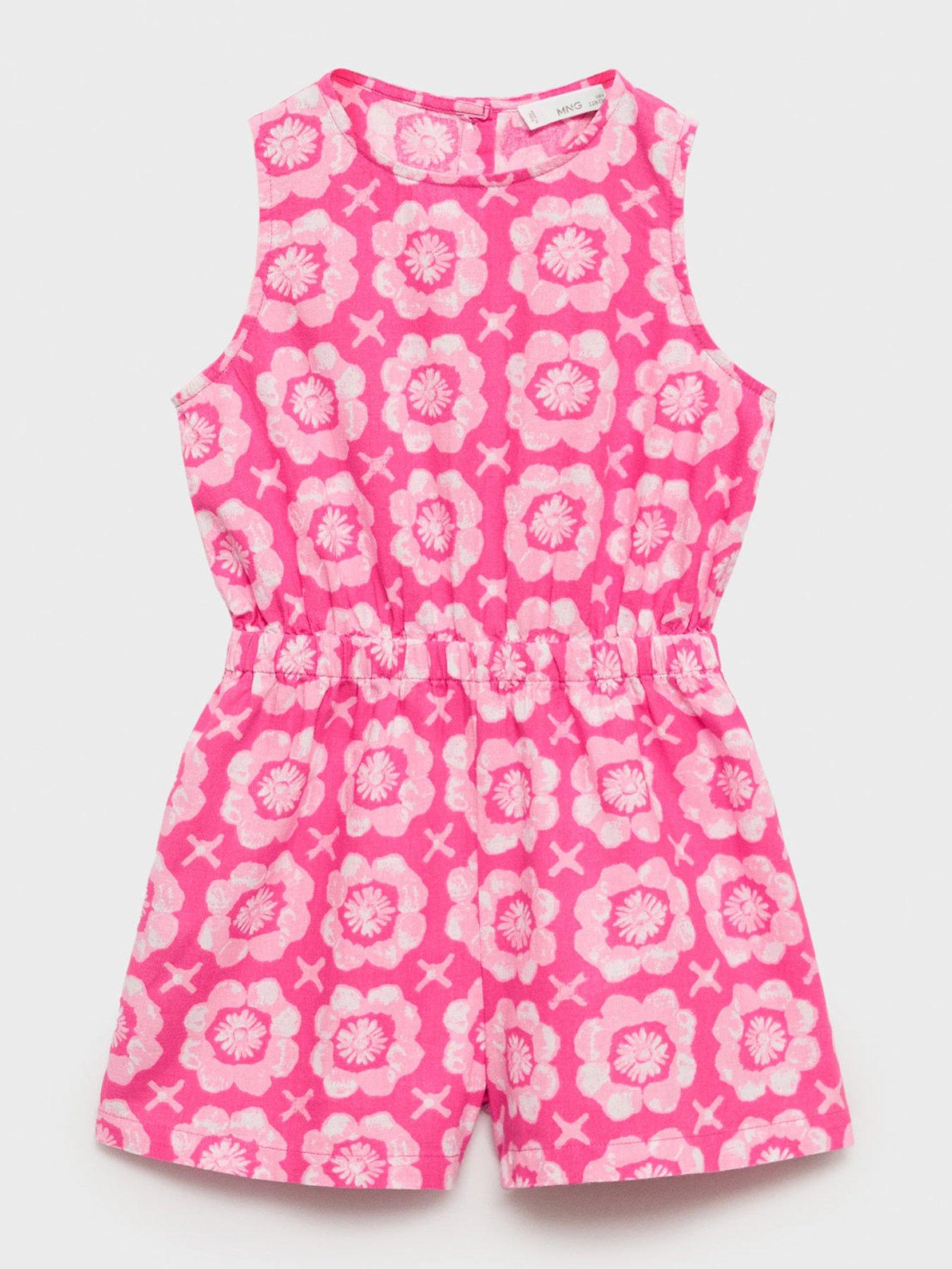 undefined Girls Flower Printed Playsuit - Pink