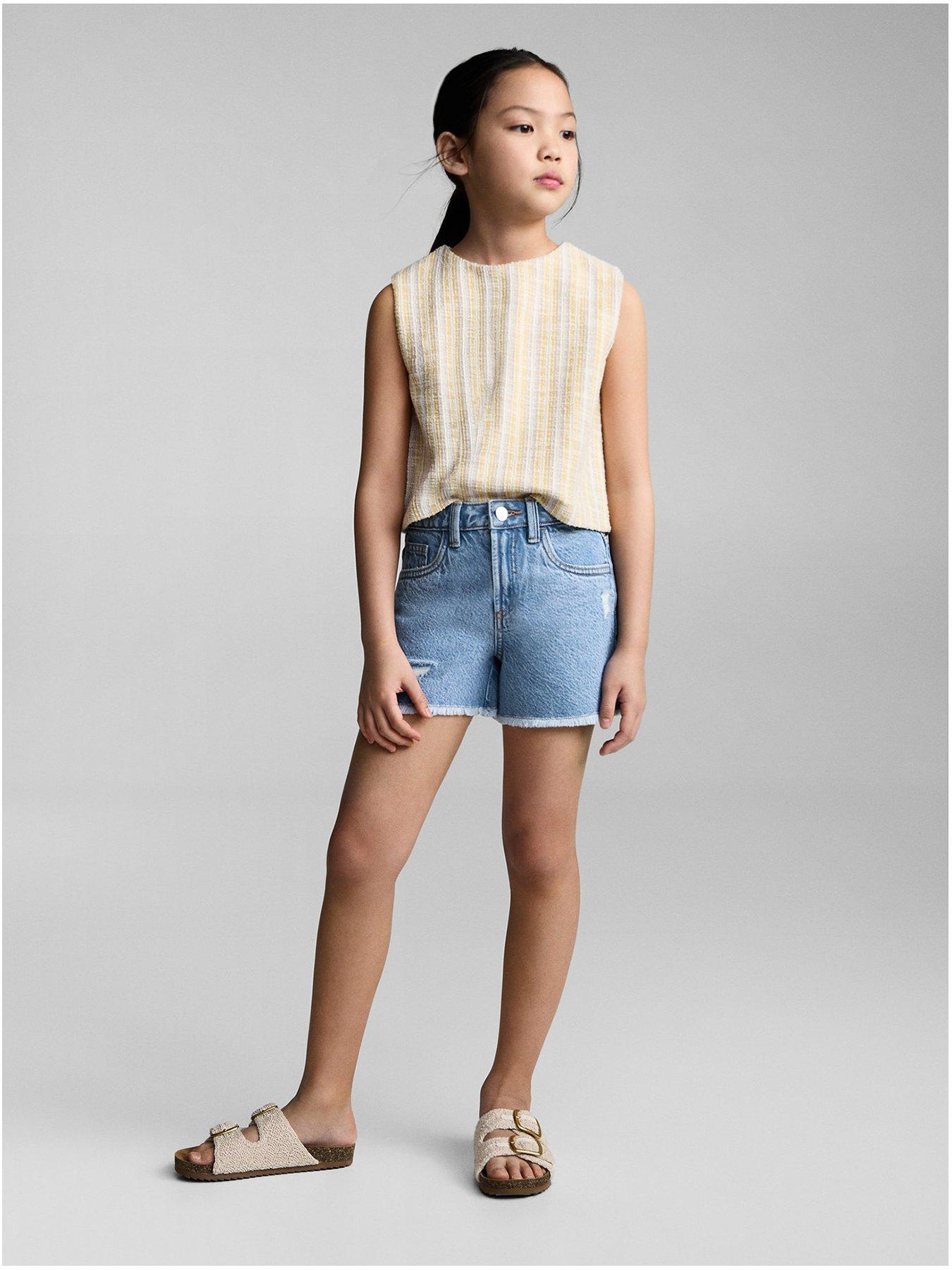undefined Girls Distressed Denim Shorts - Blue