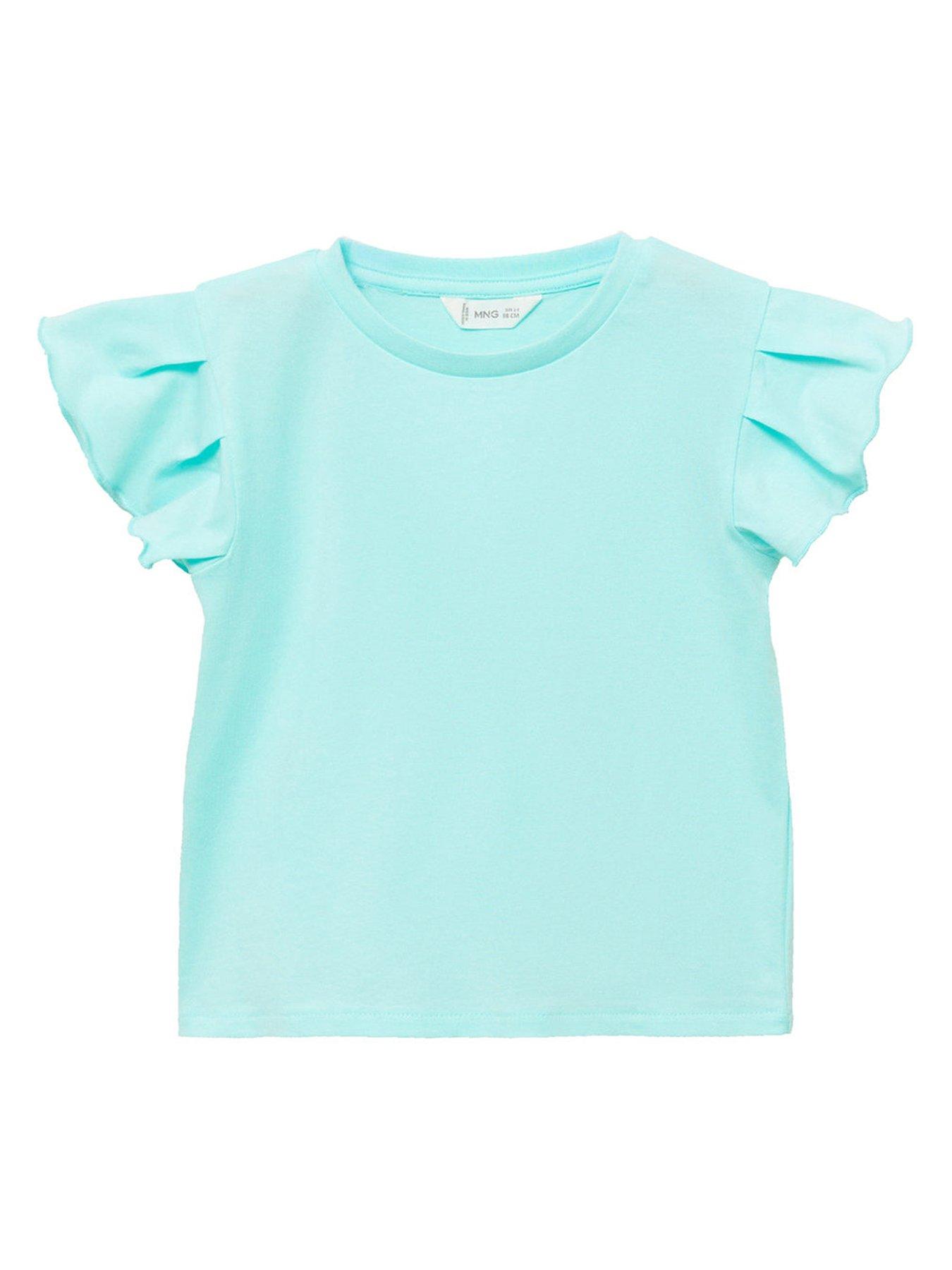 undefined Younger Girls Frill Short Sleeve T-Shirt - Aqua