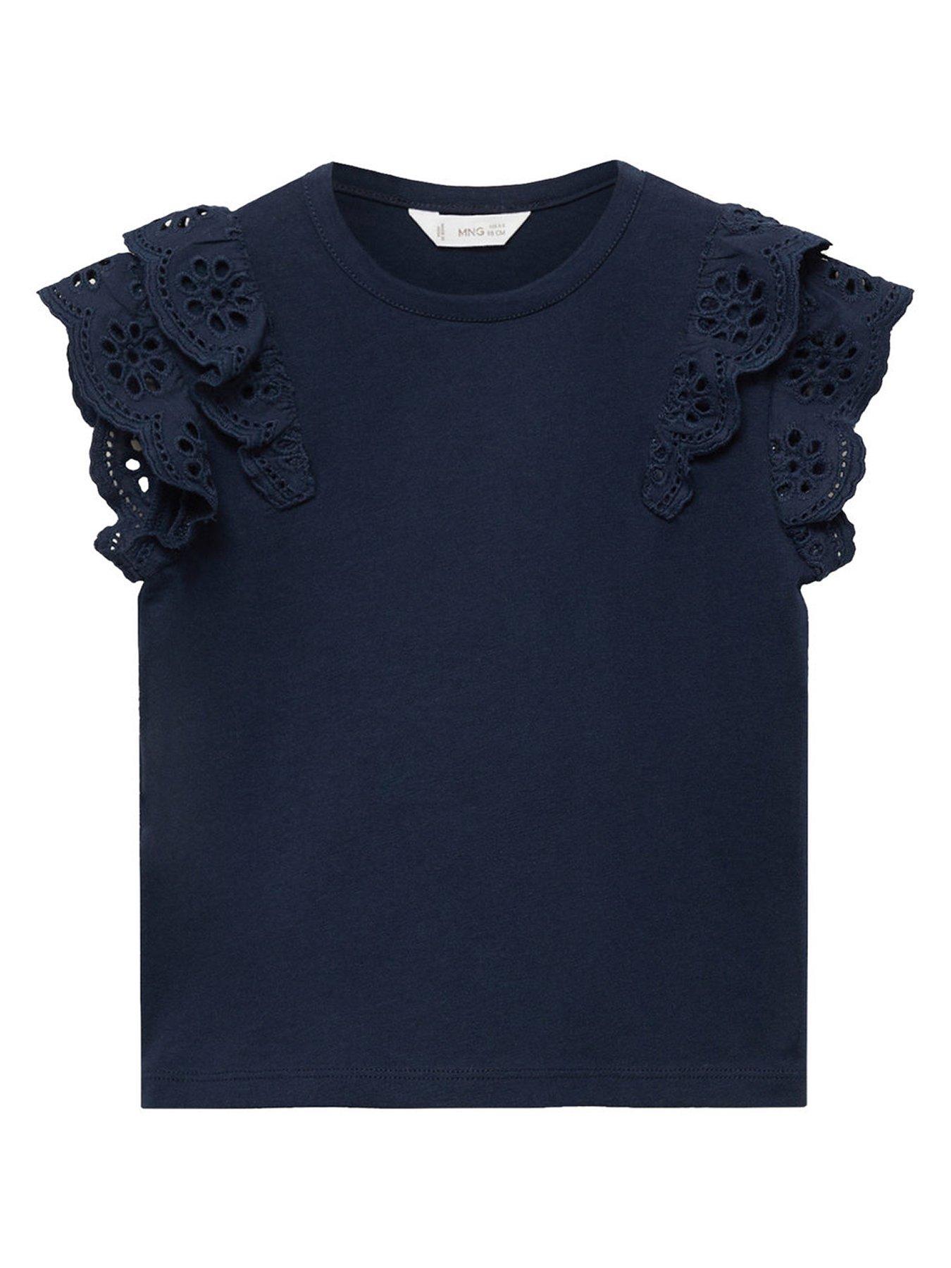 undefined Younger Girls Cutwork Sleeve T-Shirt - Navy