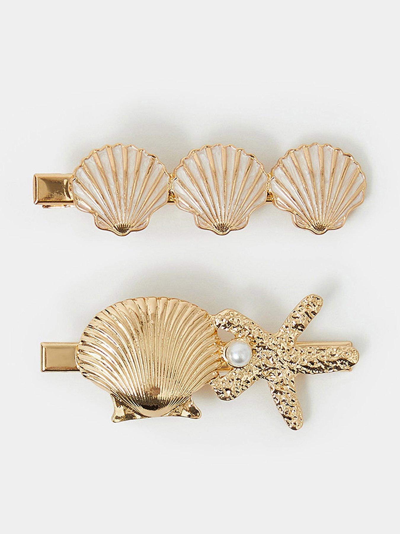 Image 1 of 2 of Accessorize 2-Pack Shell Hair Clips - Gold