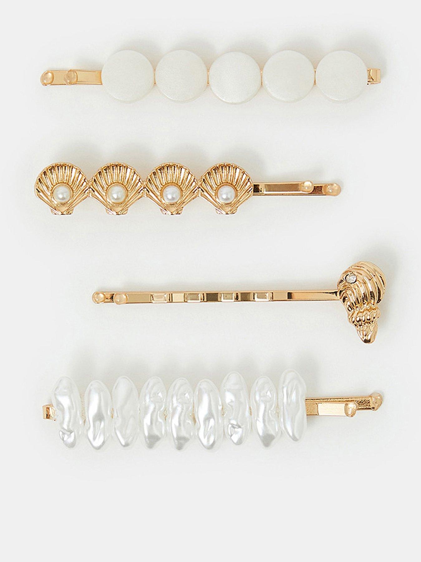 undefined 4-Pack Shell Pearl Hair Slides - Pearl