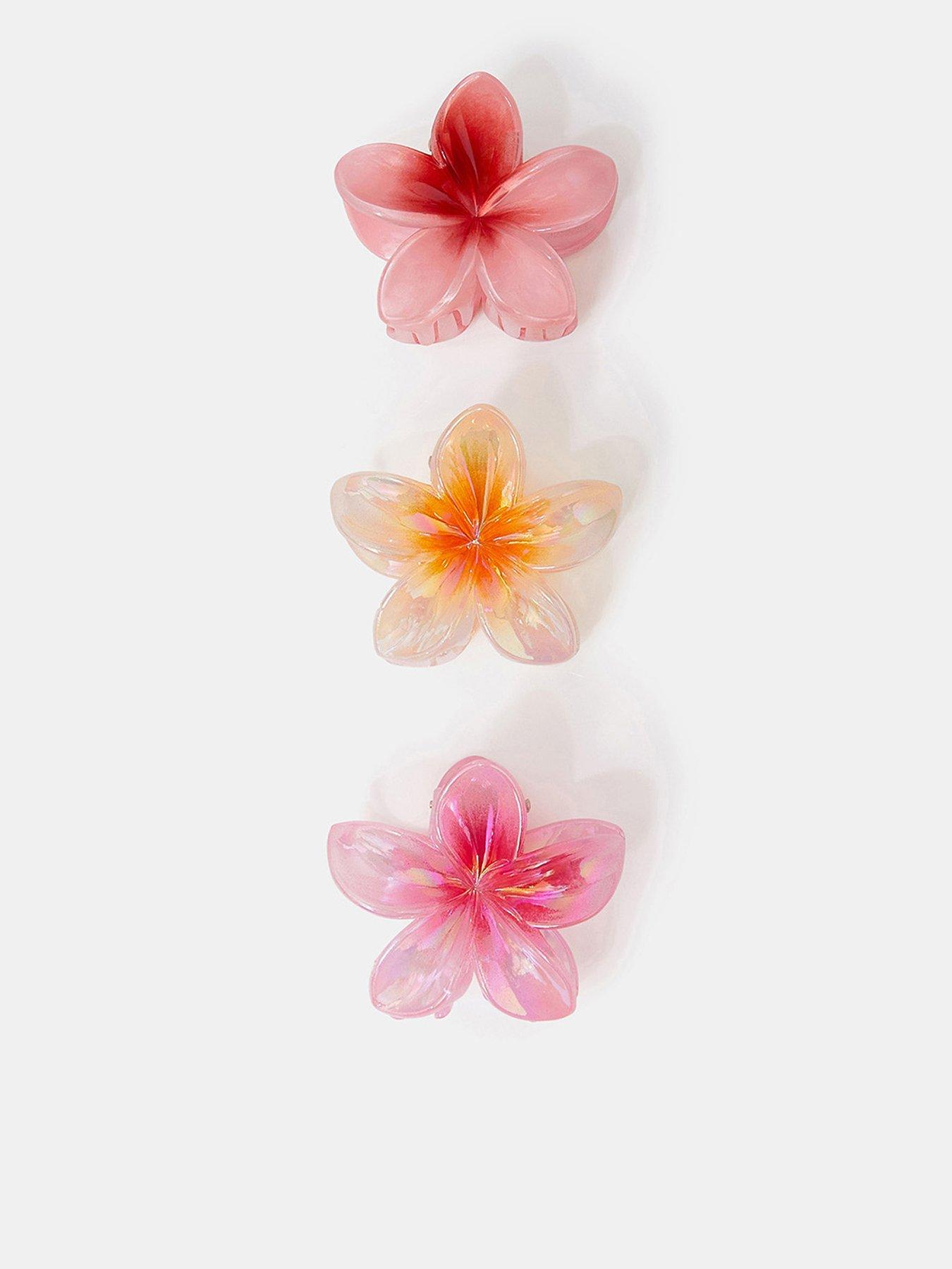 Image 1 of 3 of Accessorize 3-Pack Tropical Flower Claw Clips - Pink