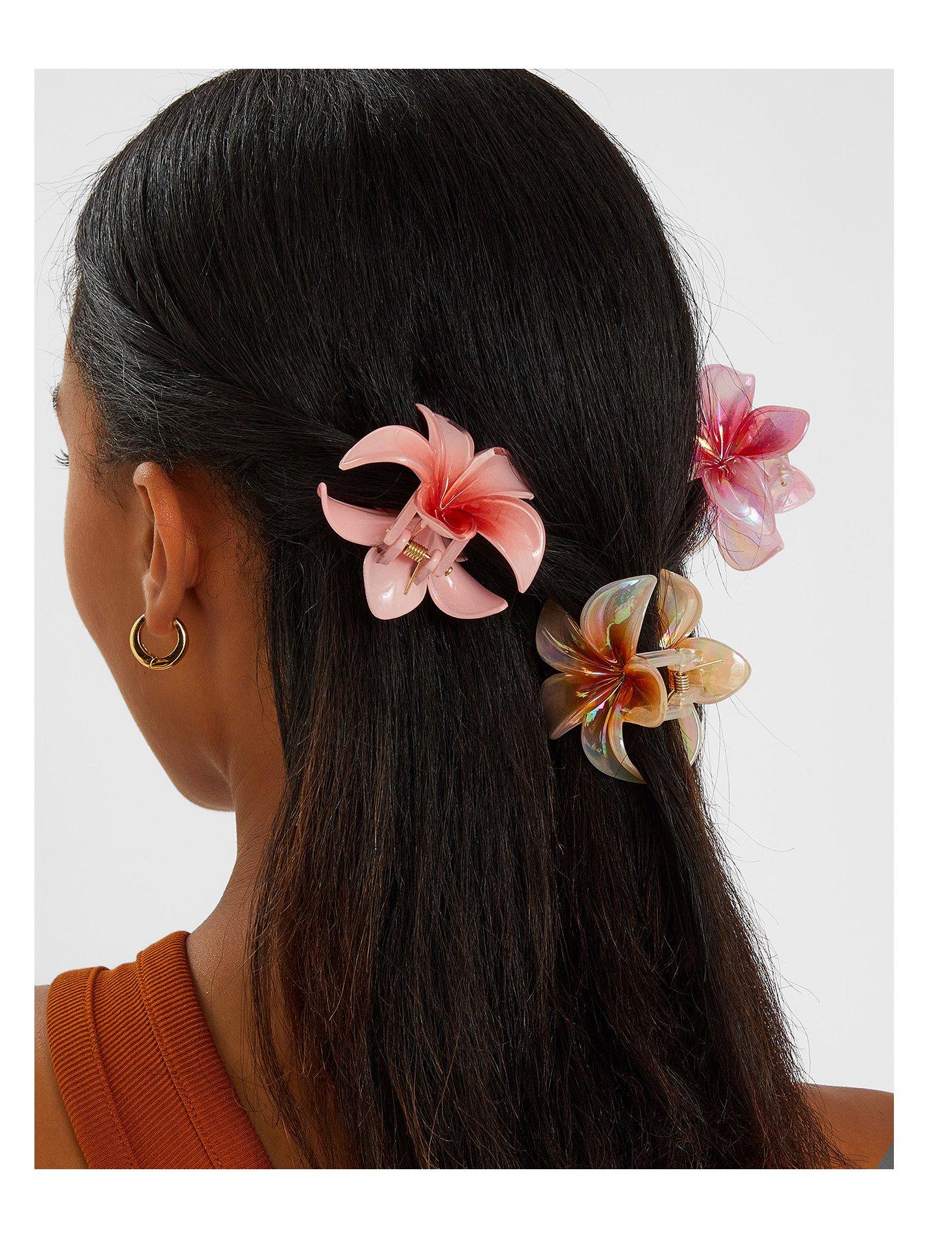 Image 2 of 3 of Accessorize 3-Pack Tropical Flower Claw Clips - Pink