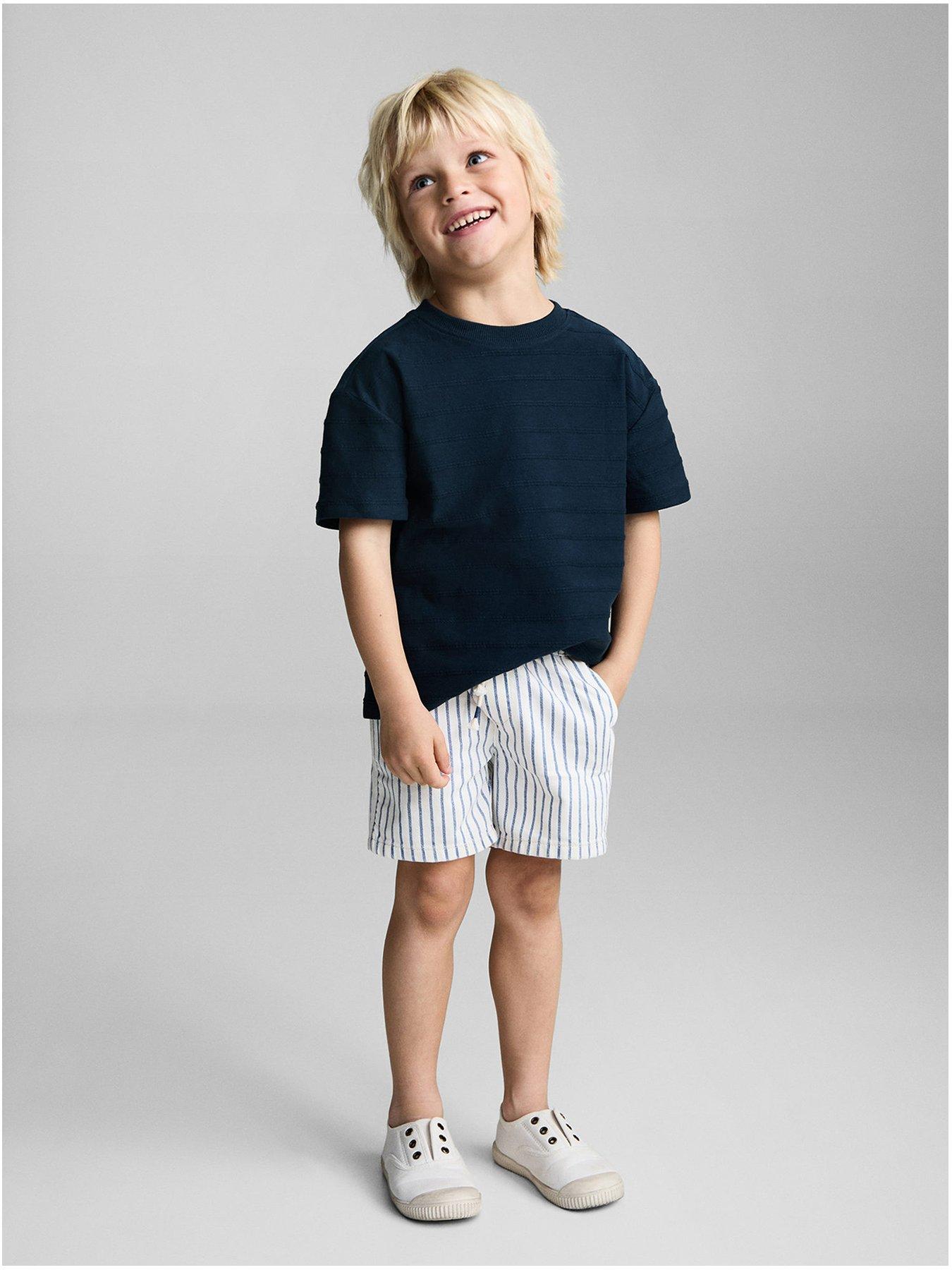 undefined Younger Boys Textured Stripe Short Sleeve T-Shirt - Navy - Navy