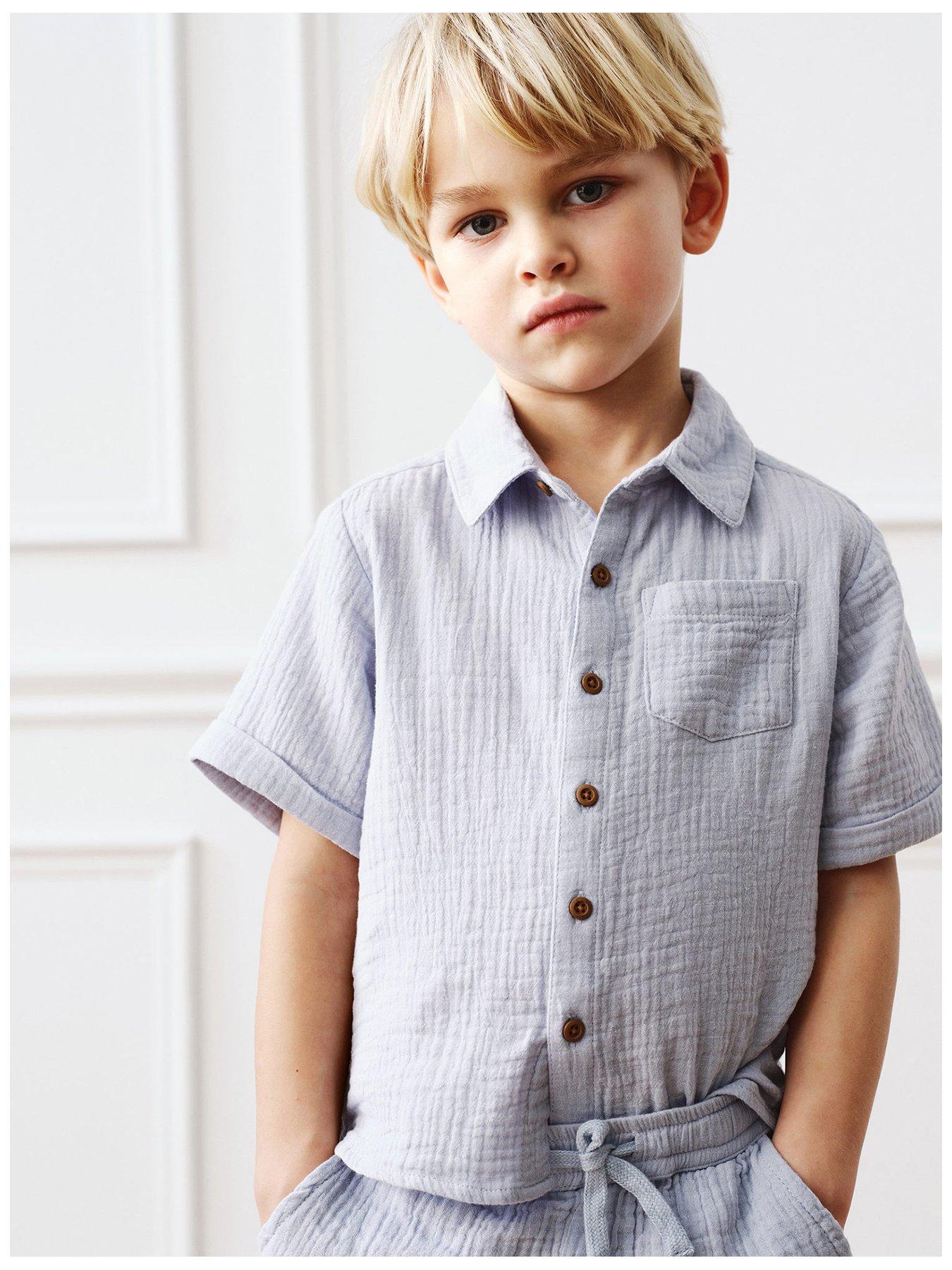 undefined Younger Boys Cheesecloth Co-Ord Short Sleeve Shirt - Light Blue