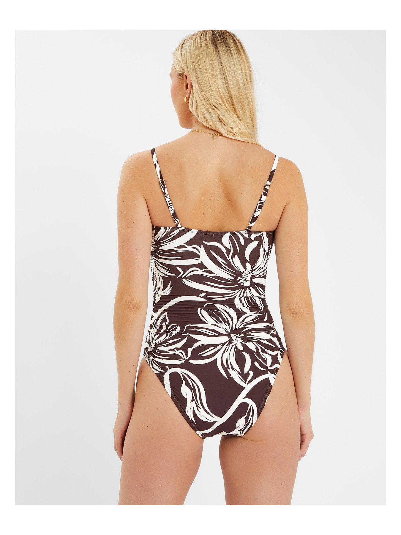 Image 2 of 4 of Accessorize Floral Print Swimsuit - Brown