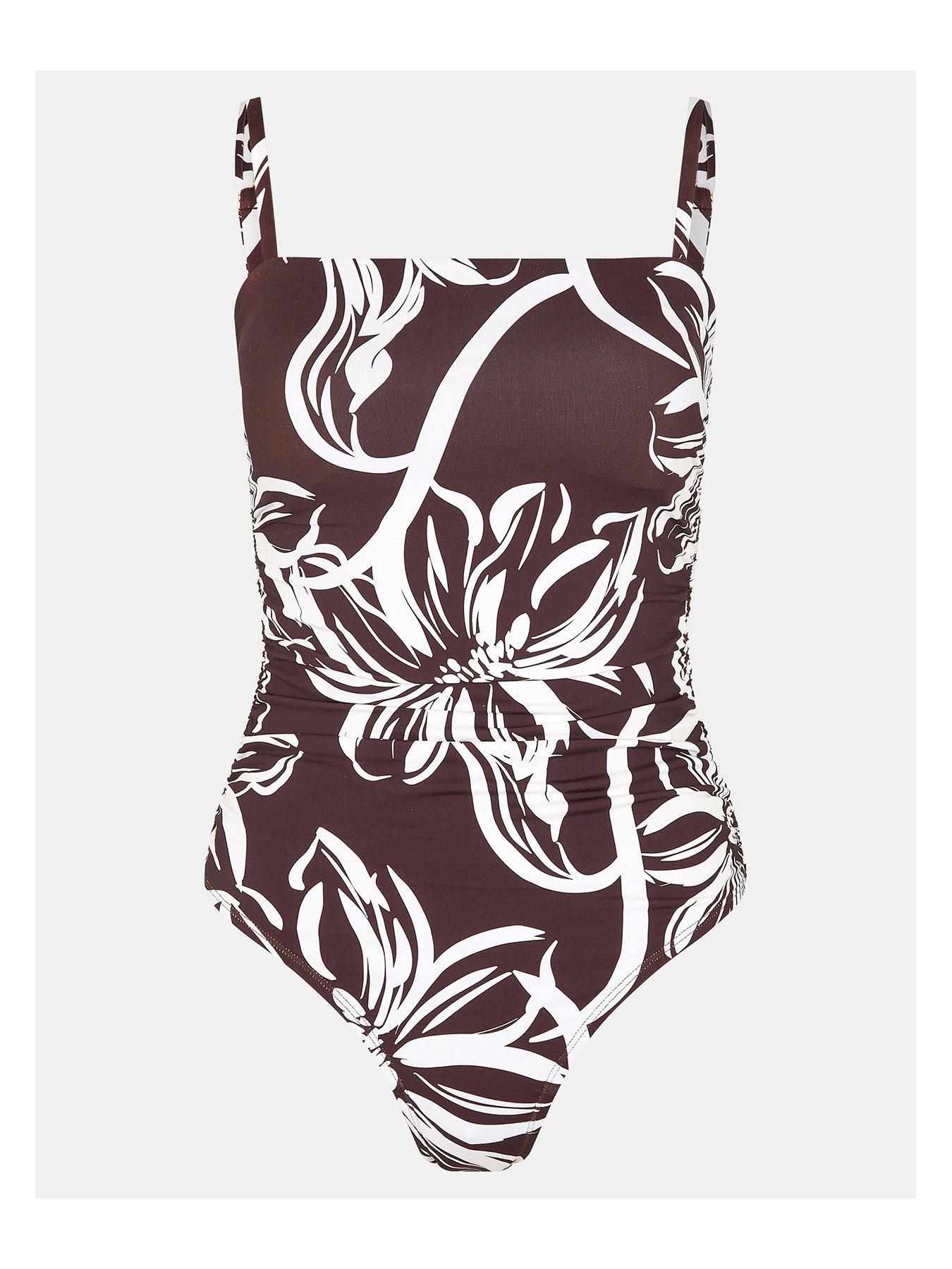 Image 3 of 4 of Accessorize Floral Print Swimsuit - Brown