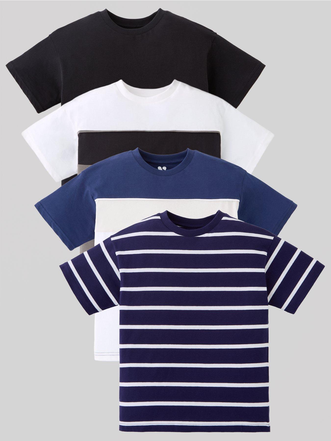 V by Very Boys Shorts Sleeve 5 Pack Stripe T-shirts - Multi