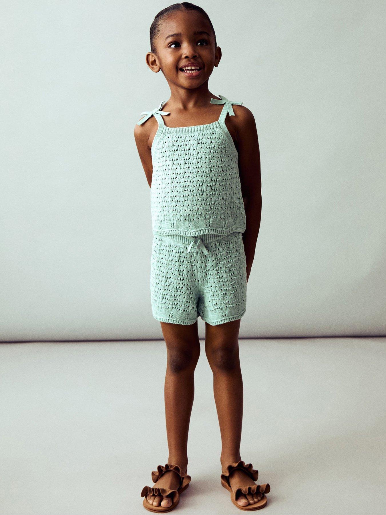 undefined Younger Girls Knitted Gili Co-Ord Shorts - Aqua