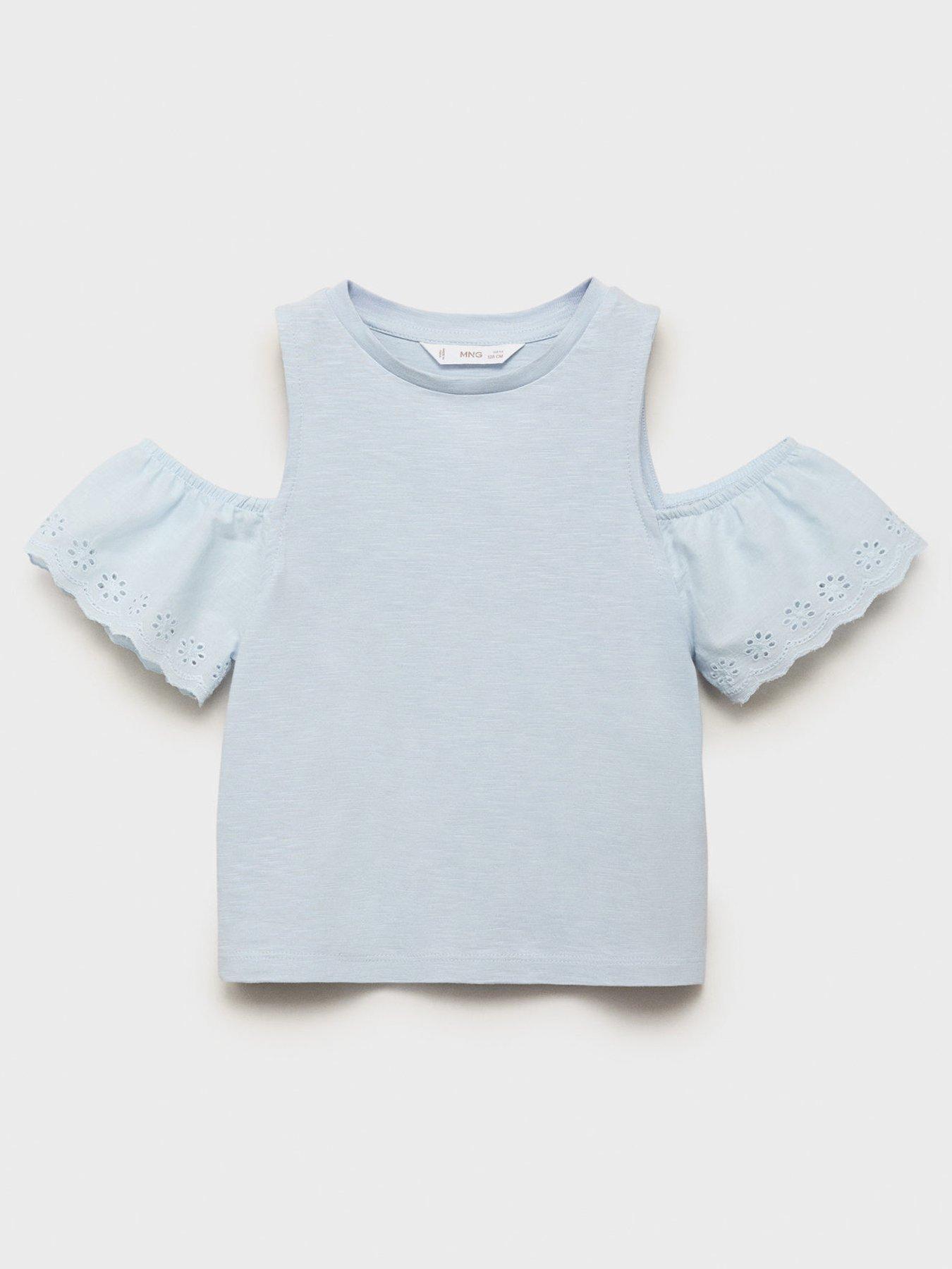undefined Girls Frill Cold Shoulder Tshirt - Light Blue