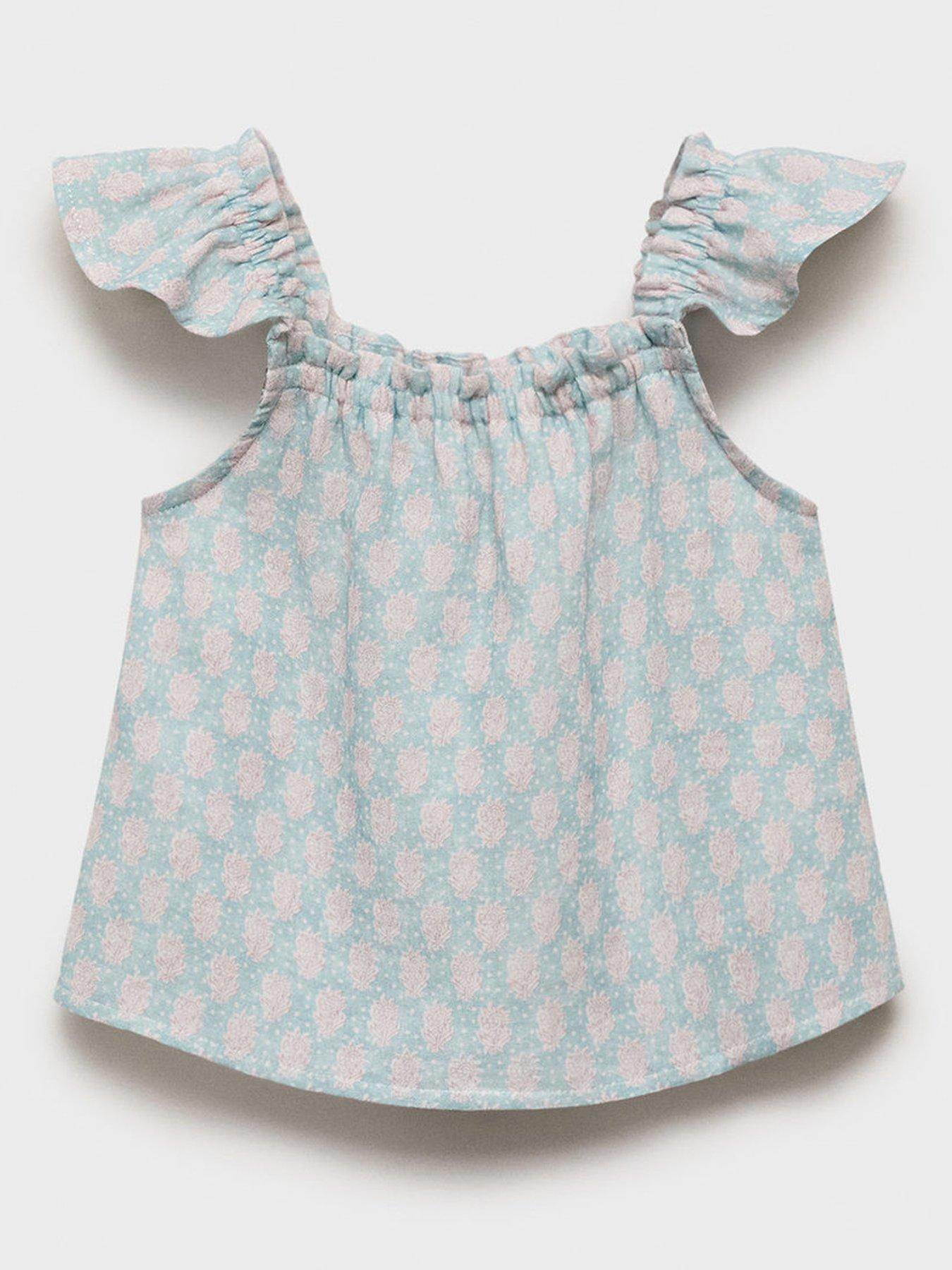 Mango Younger Girls Co-Ord Button Through Blouse - Aqua