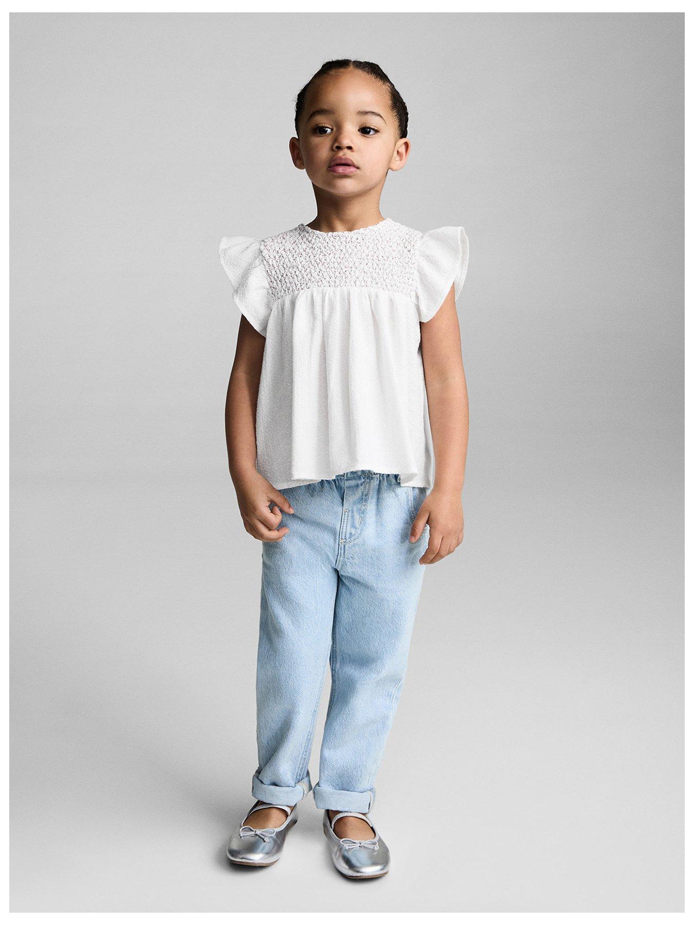 undefined Younger Girls Embroidered Frill Blouse - White