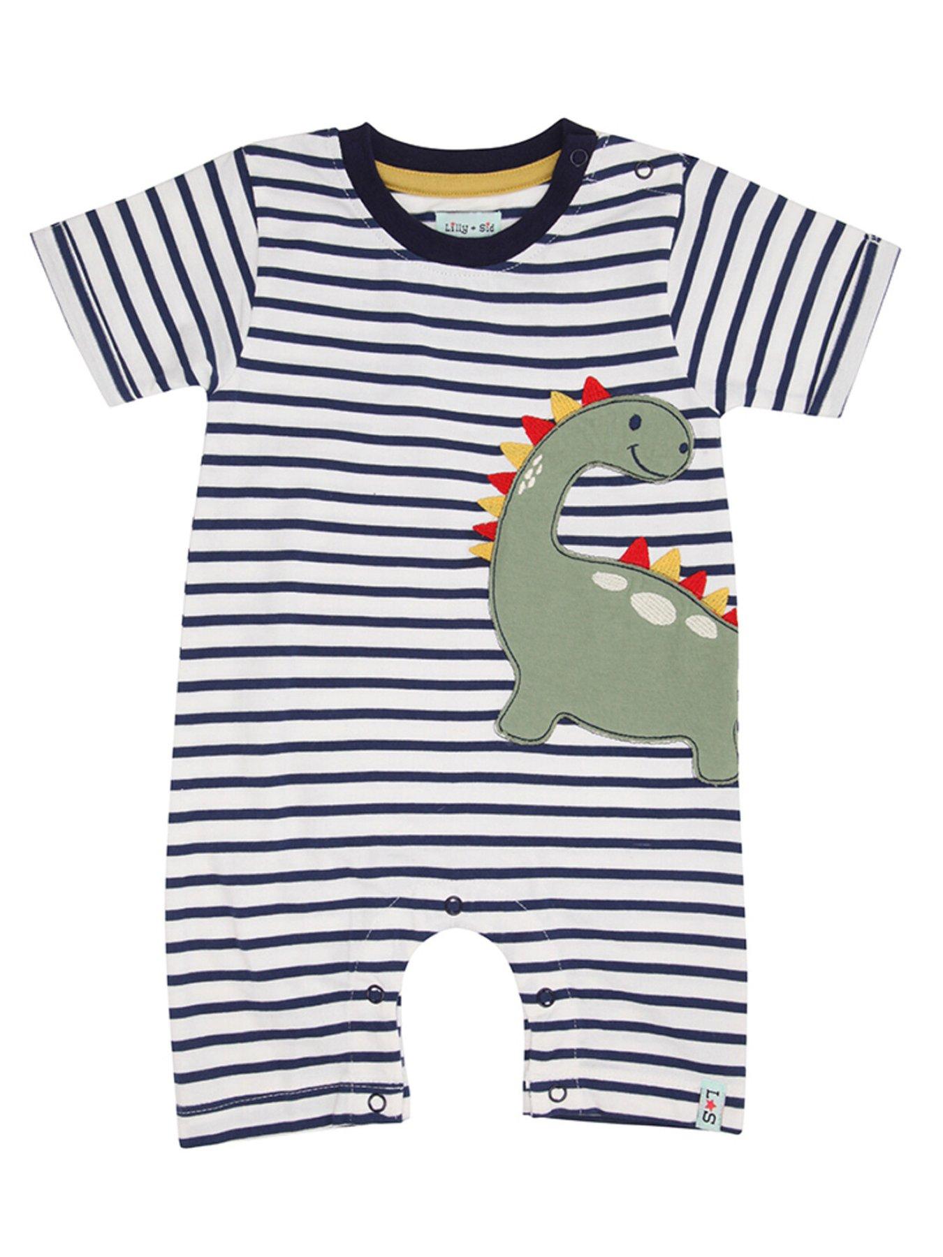 undefined Baby Boys Dizzy Dino Applique Stripe Romper - Navy