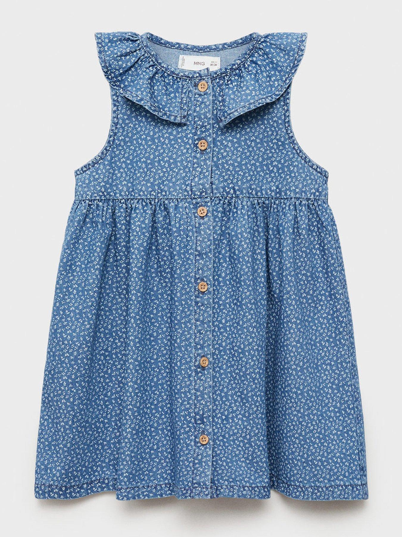 undefined Girls Floral Denim Dress - Blue