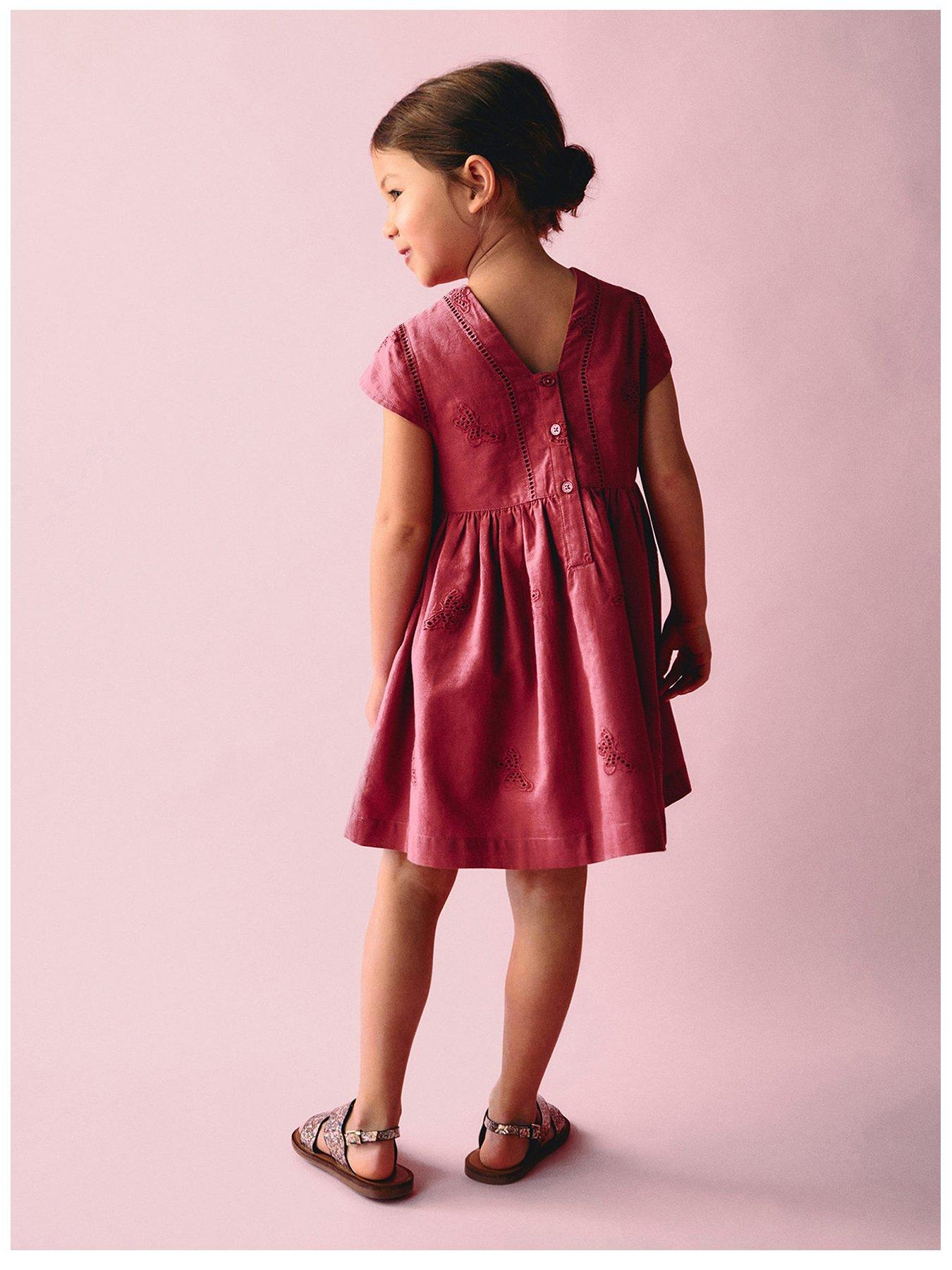 undefined Younger Girls Butterfly Embroidered Dress - Red