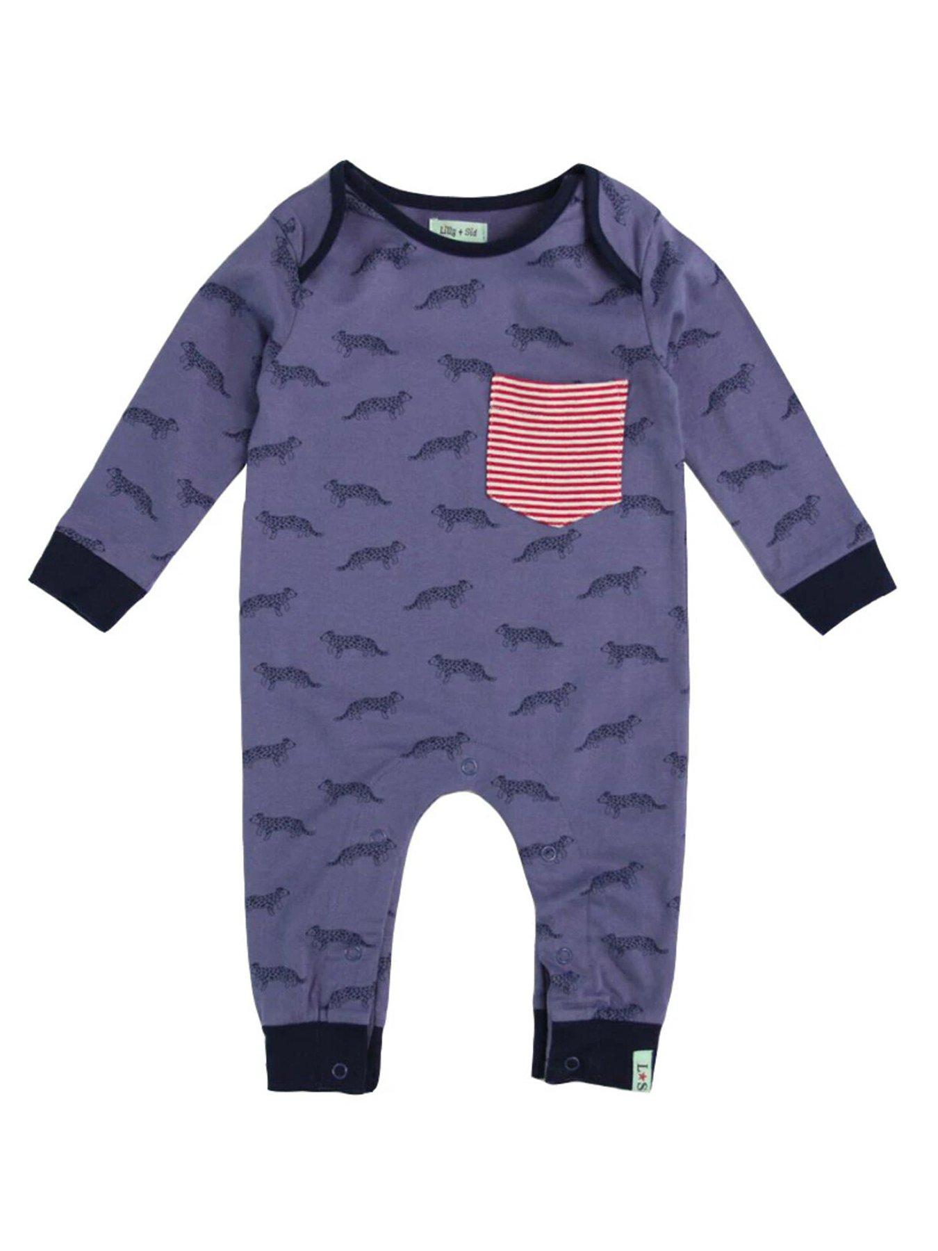 Image 1 of 1 of Lilly + Sid Baby Boys Leopard Print Sleepsuit - Blue