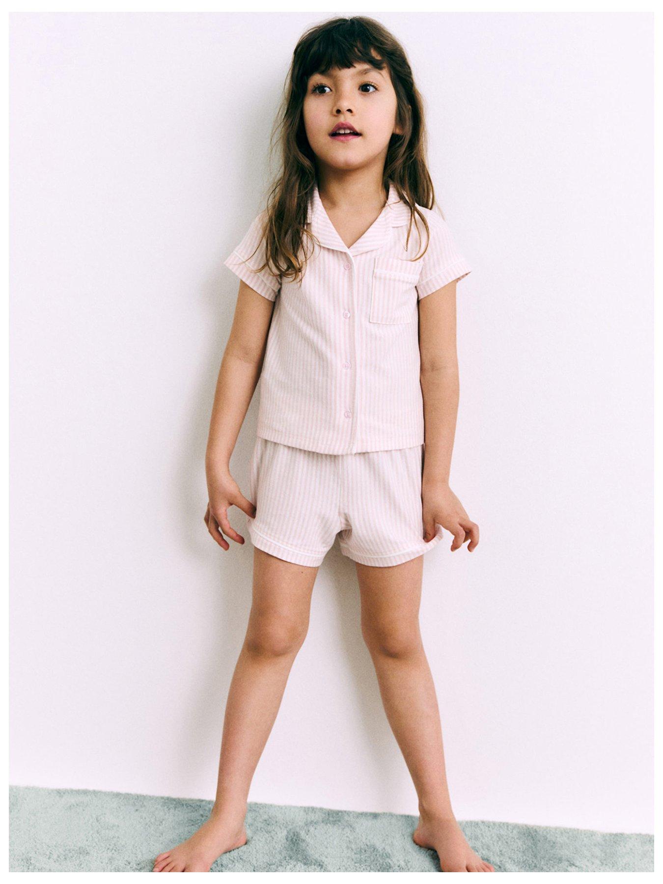 undefined Younger Girls Stripe Button Through Short Pyjamas - Pink