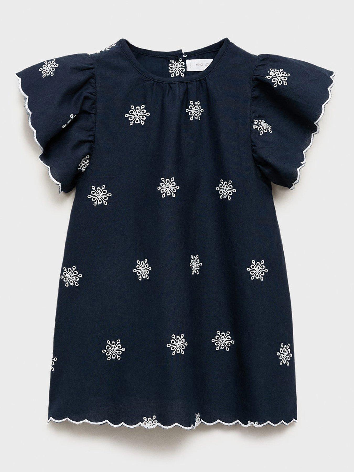 undefined Younger Girls Embroidered Dress - Navy