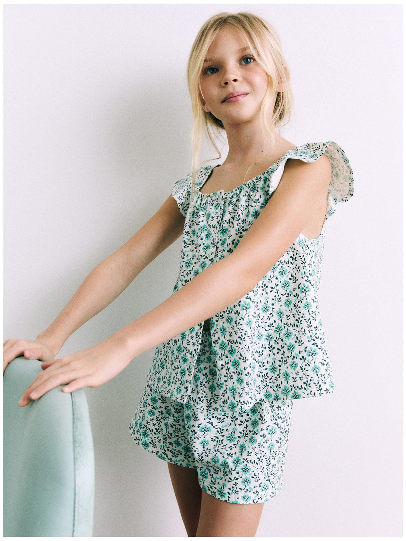 undefined Girls Floral Shortie Pyjamas - Green