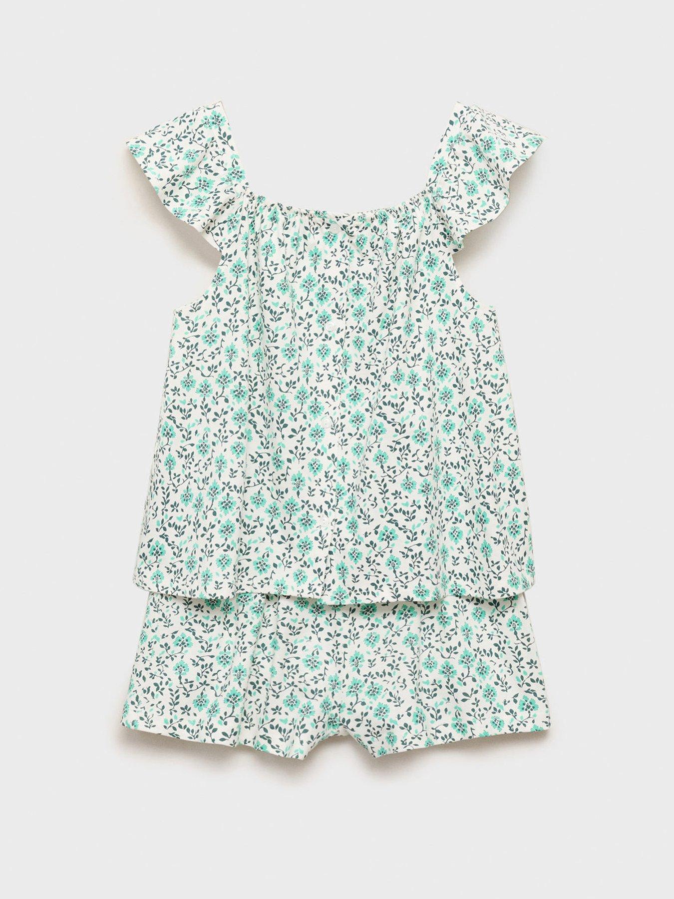 Image 2 of 5 of Mango Girls Floral Shortie Pyjamas - Green