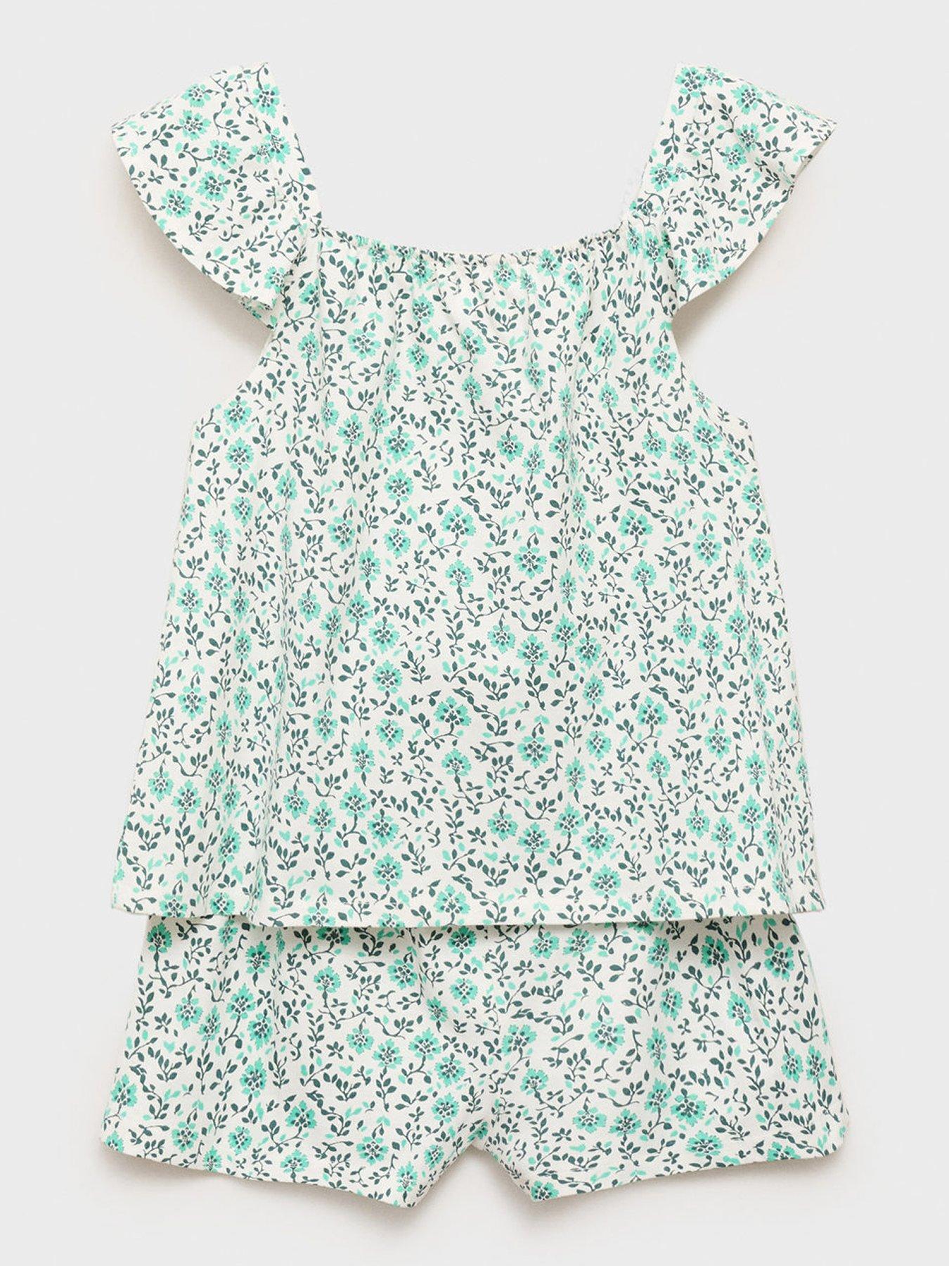 Image 3 of 5 of Mango Girls Floral Shortie Pyjamas - Green