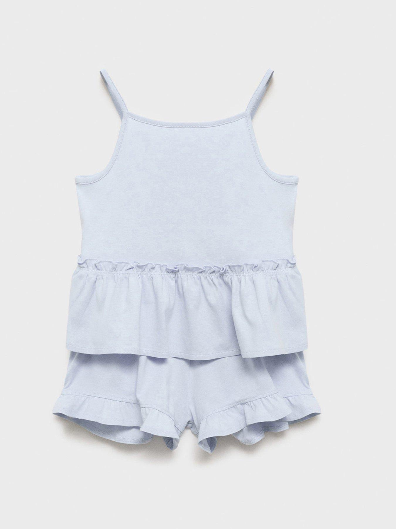 Image 2 of 5 of Mango Girls Frill Strappy Shorty Pyjamas - Blue