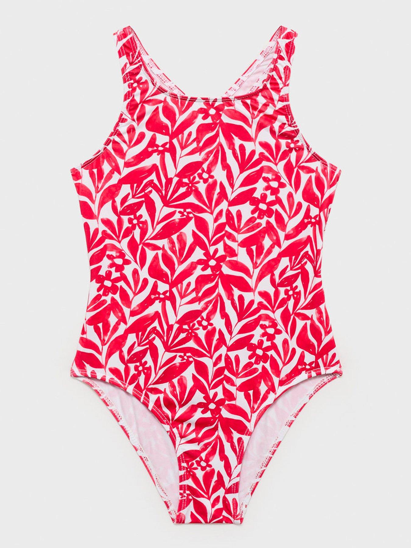 undefined Girls Cross Back Printed Swimsuit - Red