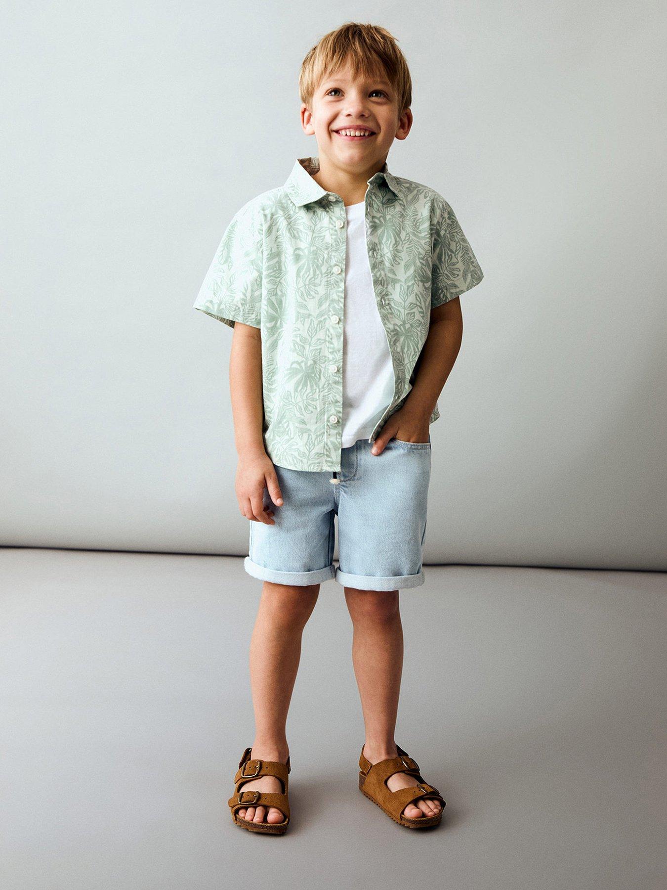 undefined Younger Boys Leaf Print Short Sleeve Shirt - Green