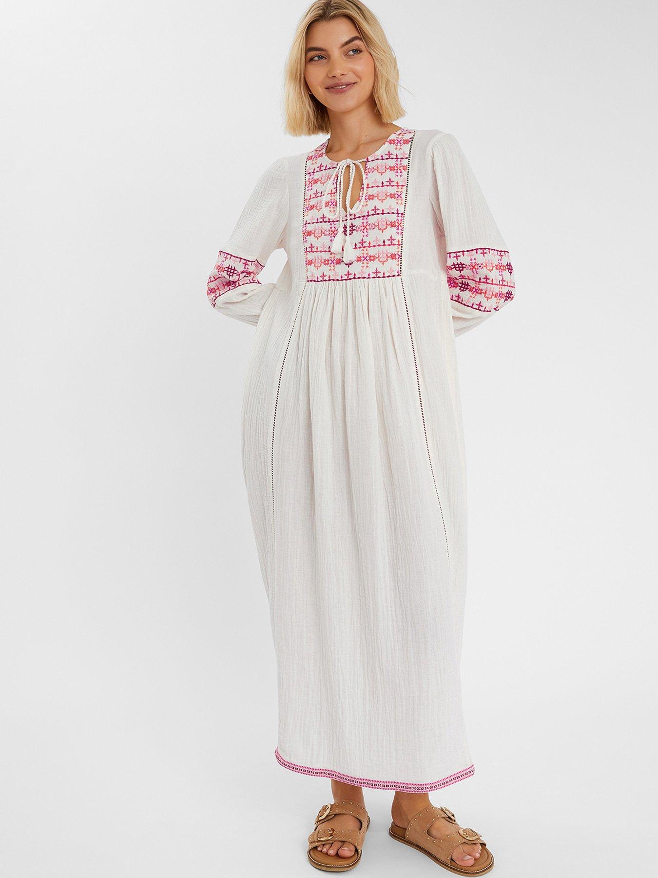 undefined Maxi Embroidered Sleeve Dress - Ivory