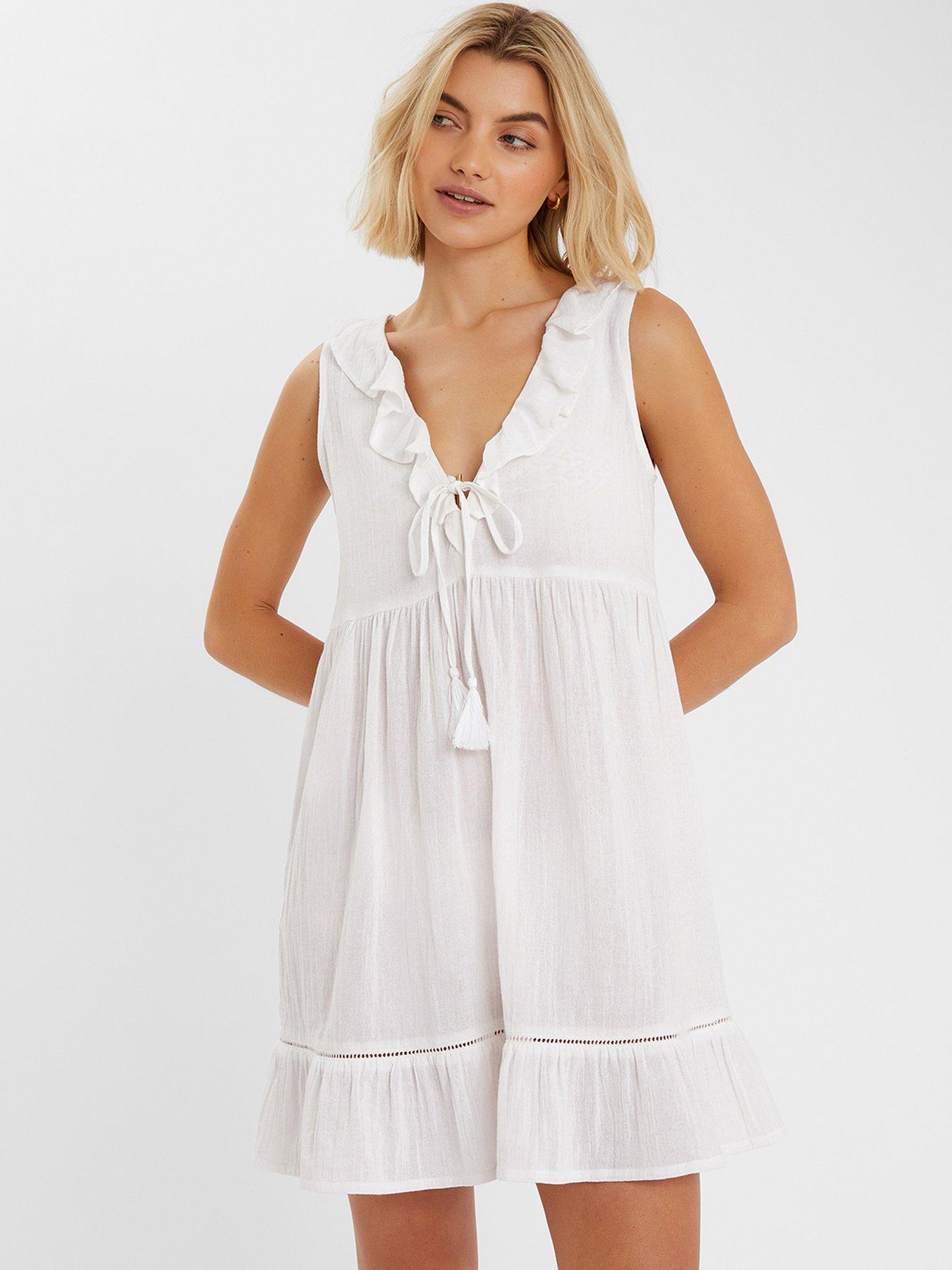 undefined Ruffle Mini Dress - White