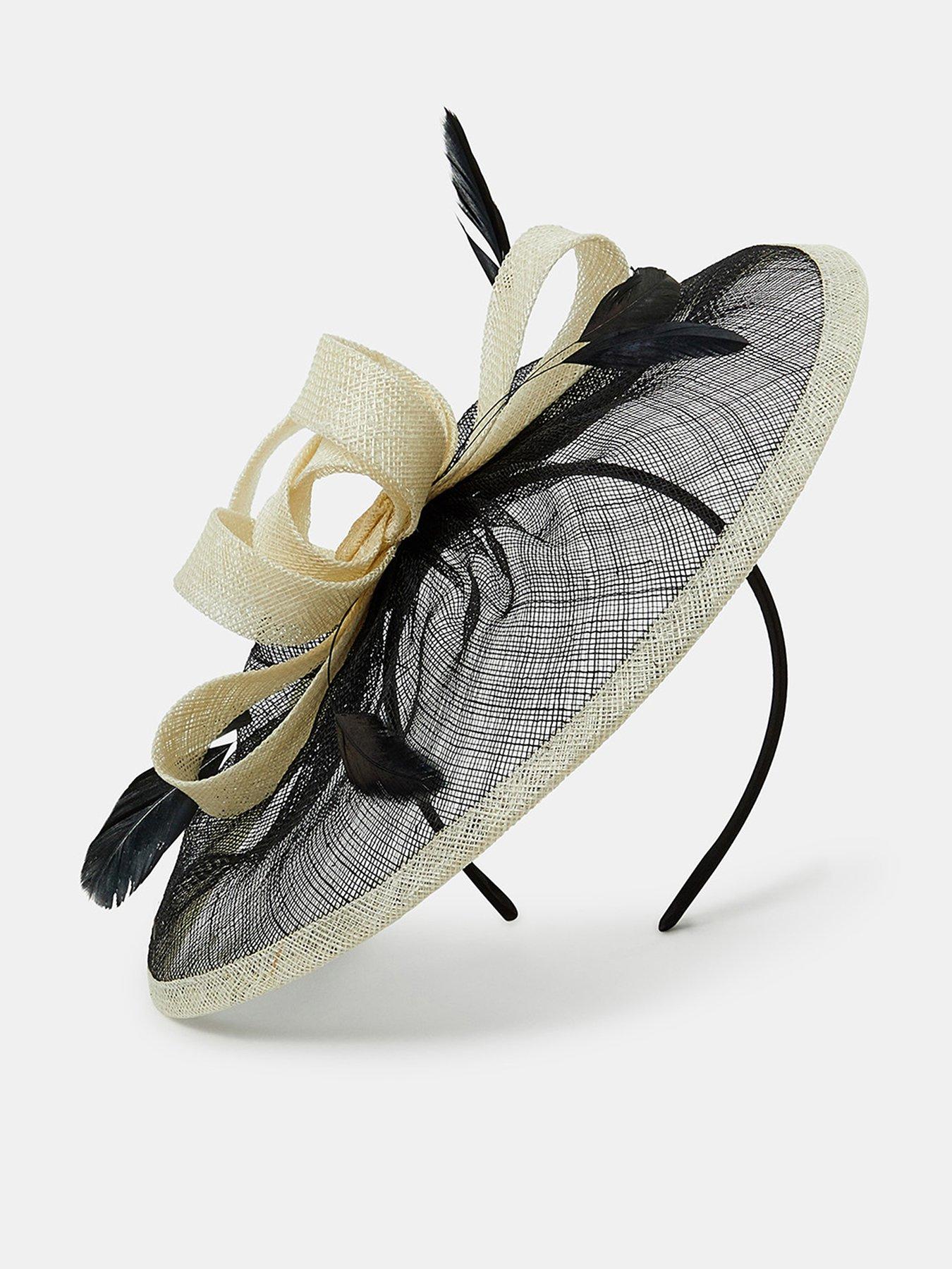 undefined Woven Bow Feather Disc Fascinator - Black/White