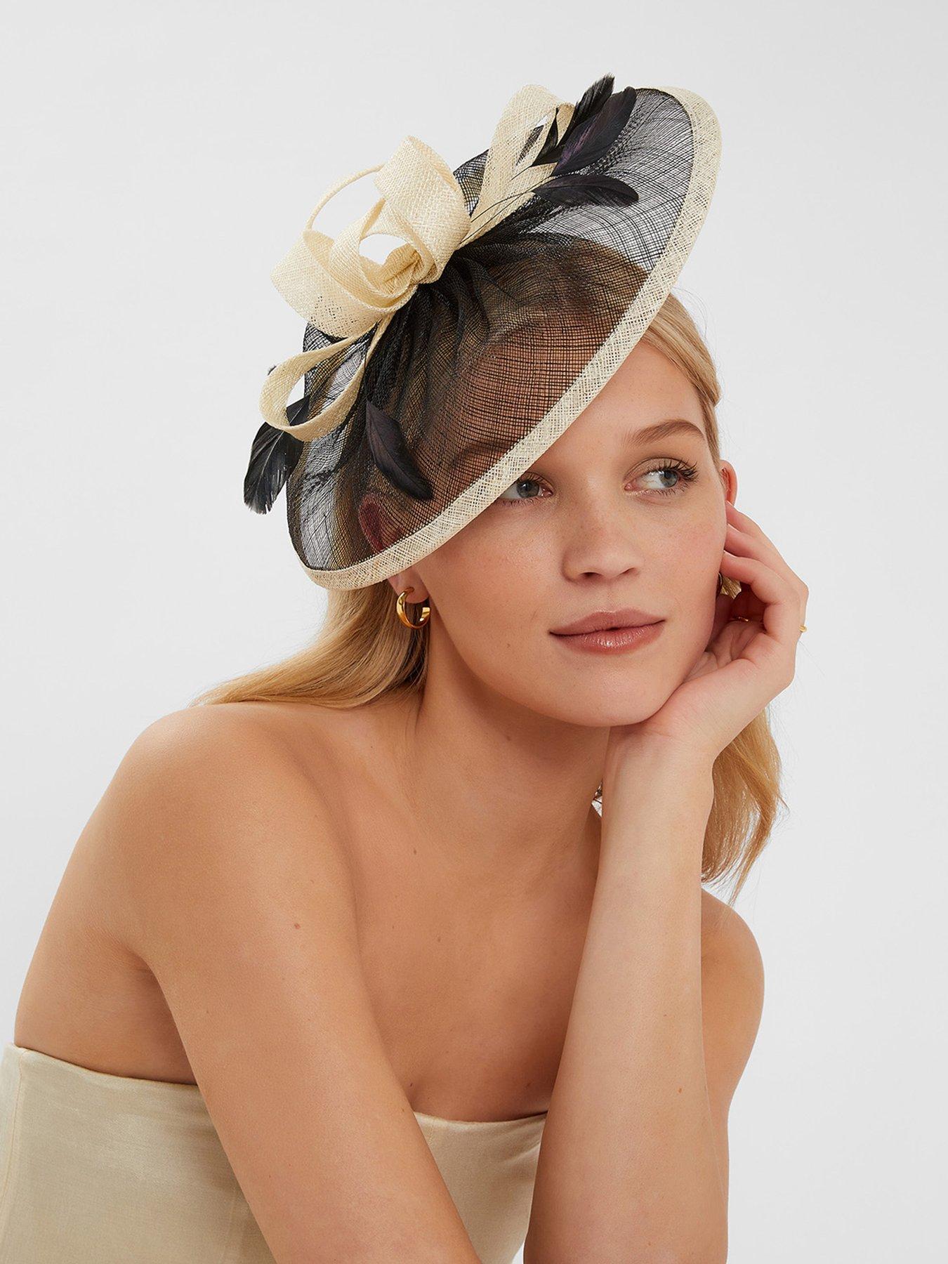 Accessorize Woven Bow Feather Disc Fascinator - Black/White | Very