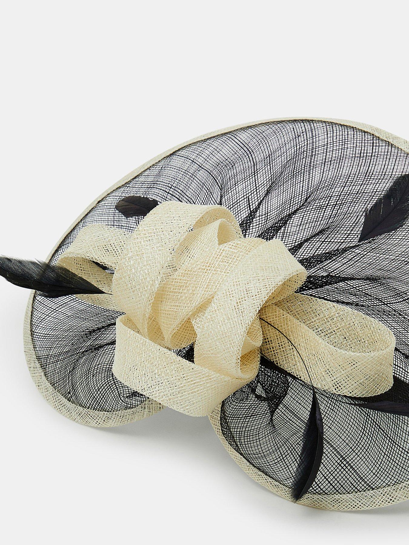 Accessorize Woven Bow Feather Disc Fascinator - Black/White | Very