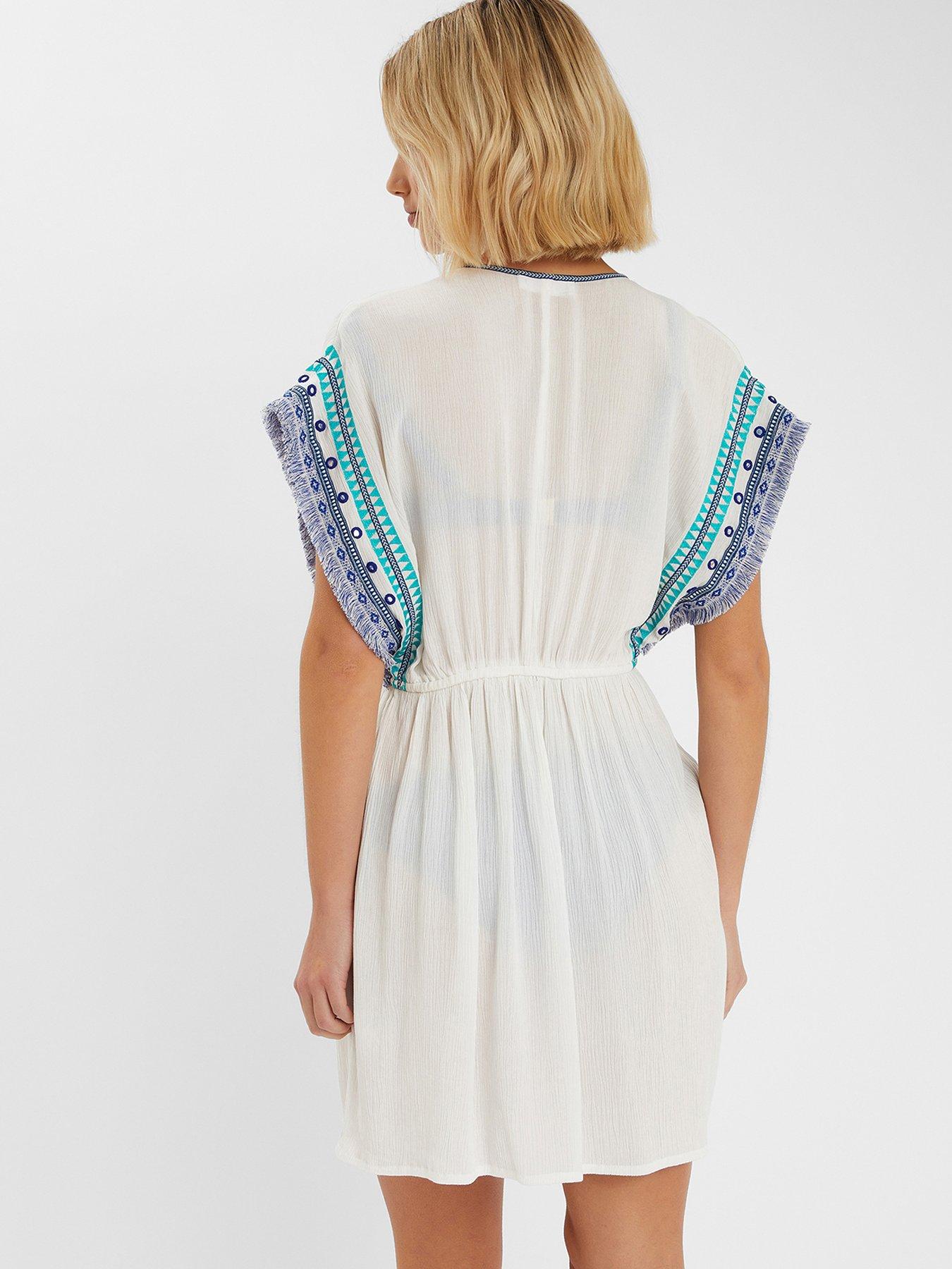 Image 2 of 4 of Accessorize Tape Detail Kaftan - White