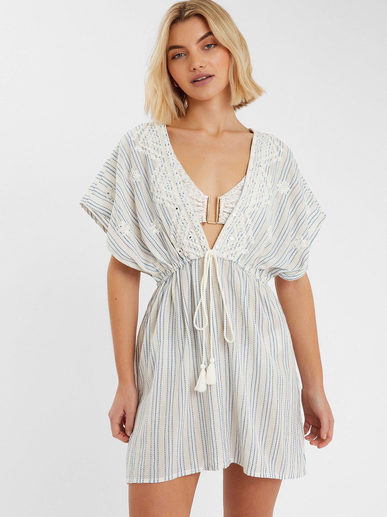 undefined Stripe Emb Kaftan - Blue