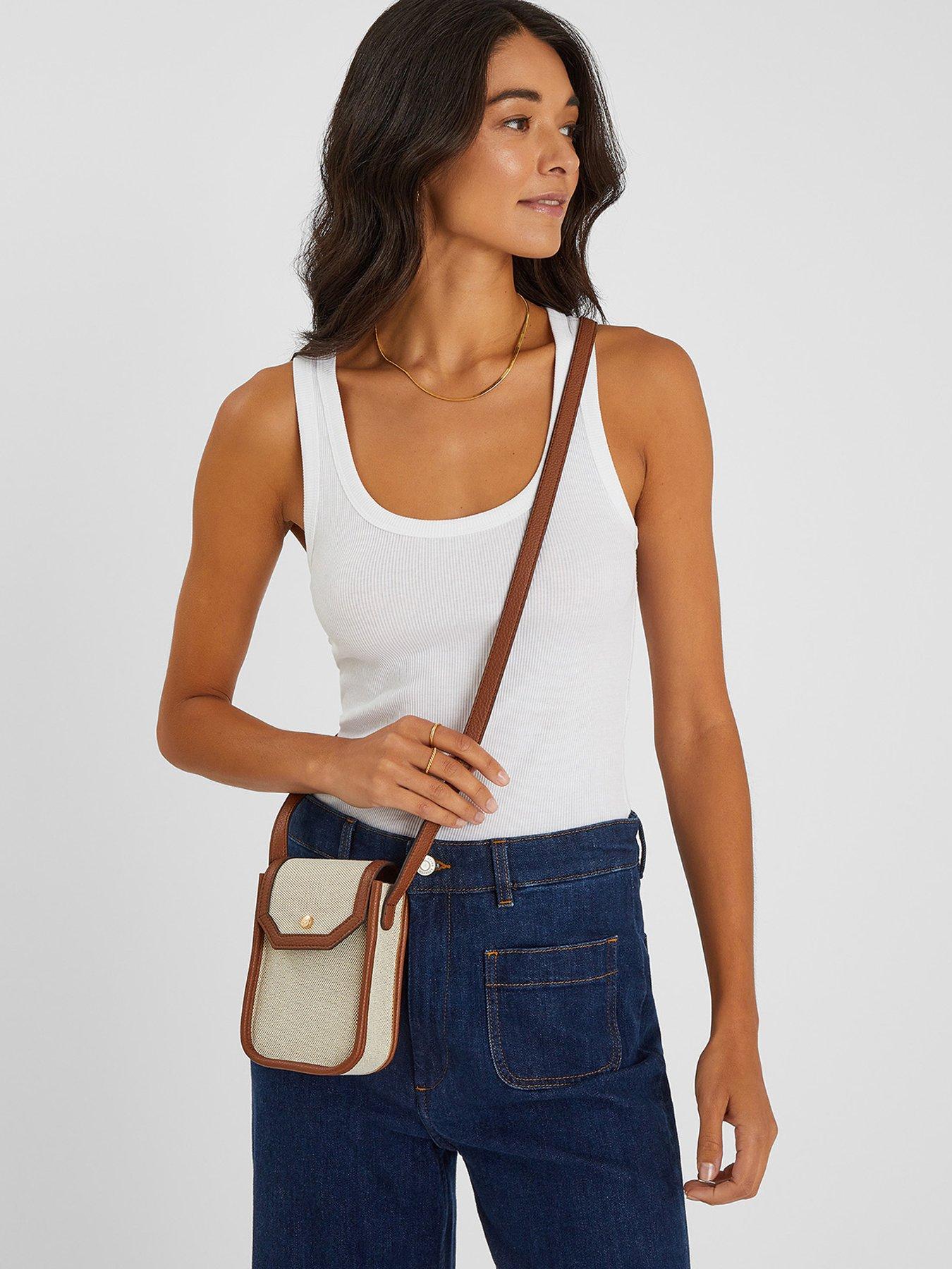 Image 2 of 5 of Accessorize Canvas Mix Phone Bag - Natural