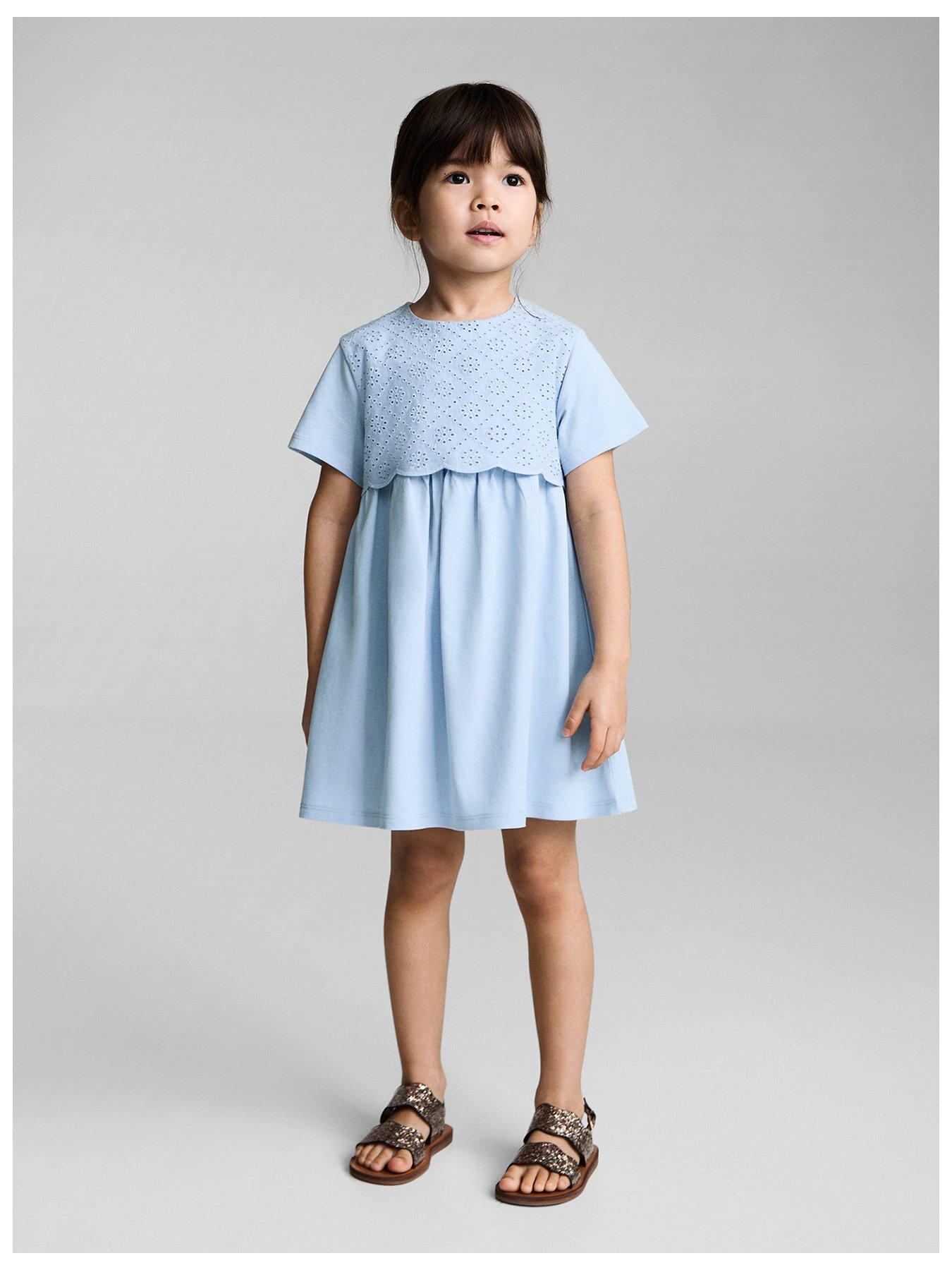 undefined Younger Girls Broderie Bodice Dress - Light Blue