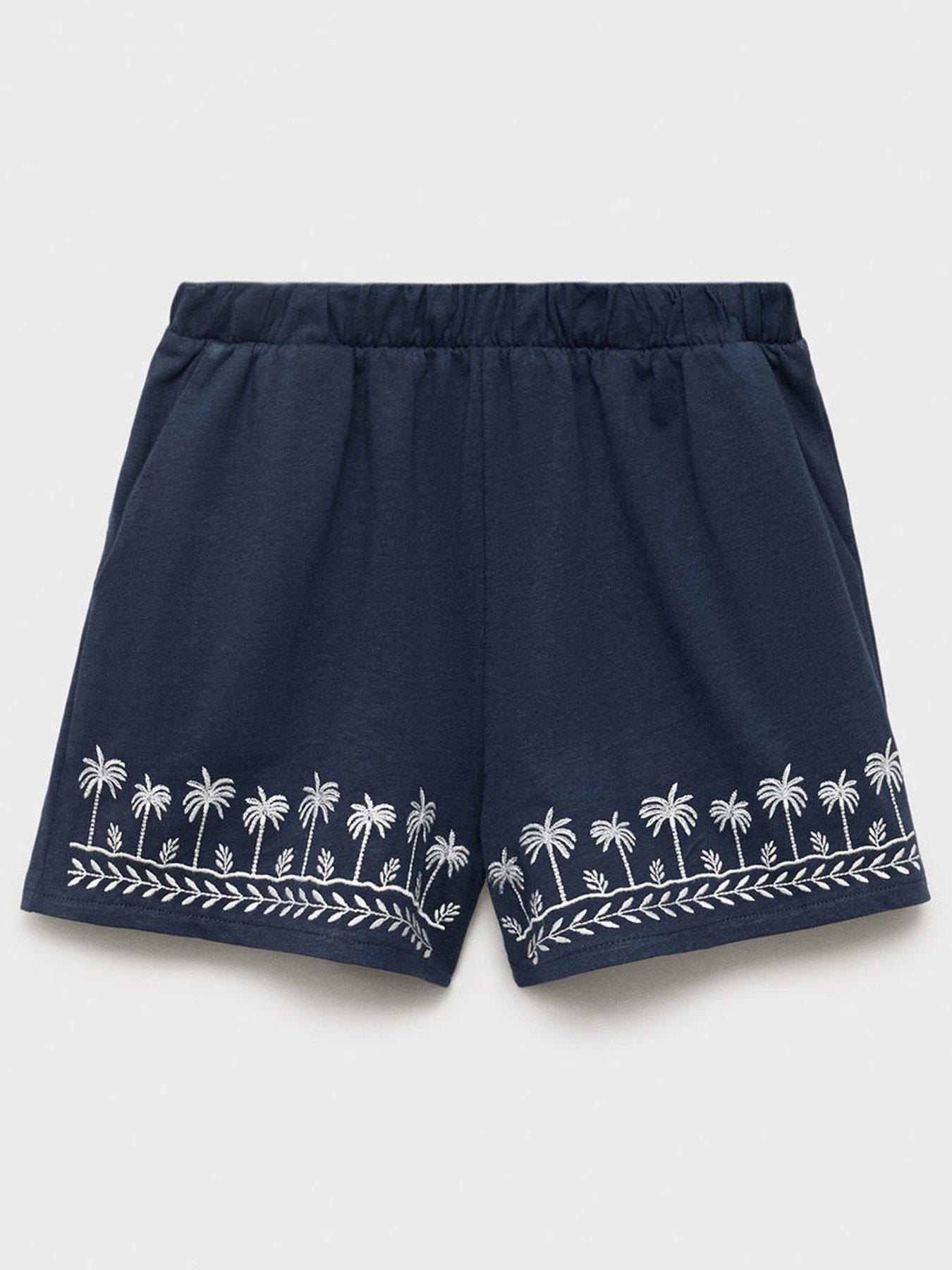 undefined Girls Palm Tree Co-Ord Shorts - Navy